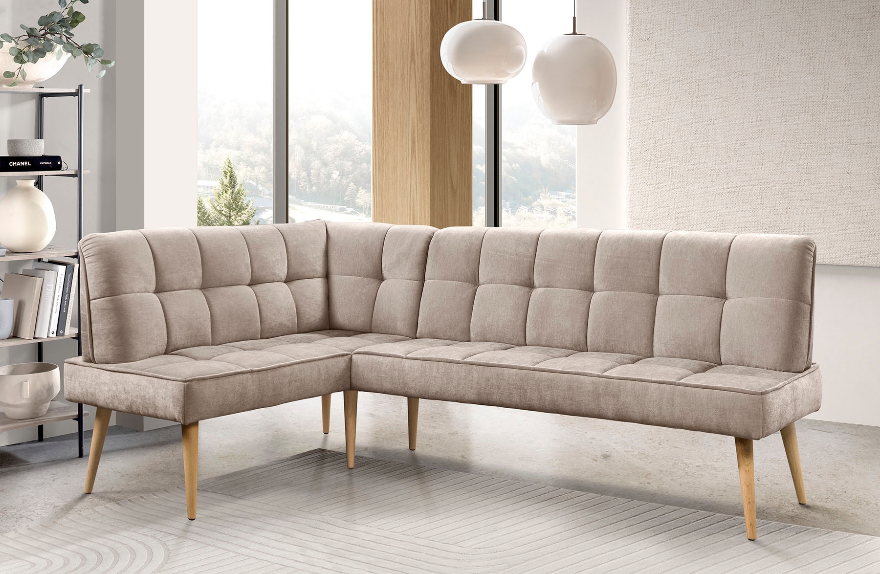exxpo - sofa fashion Eckbank »Latte« moderne Sitz- und Rückensteppung, bequem und elegant, hoher Holzfuss