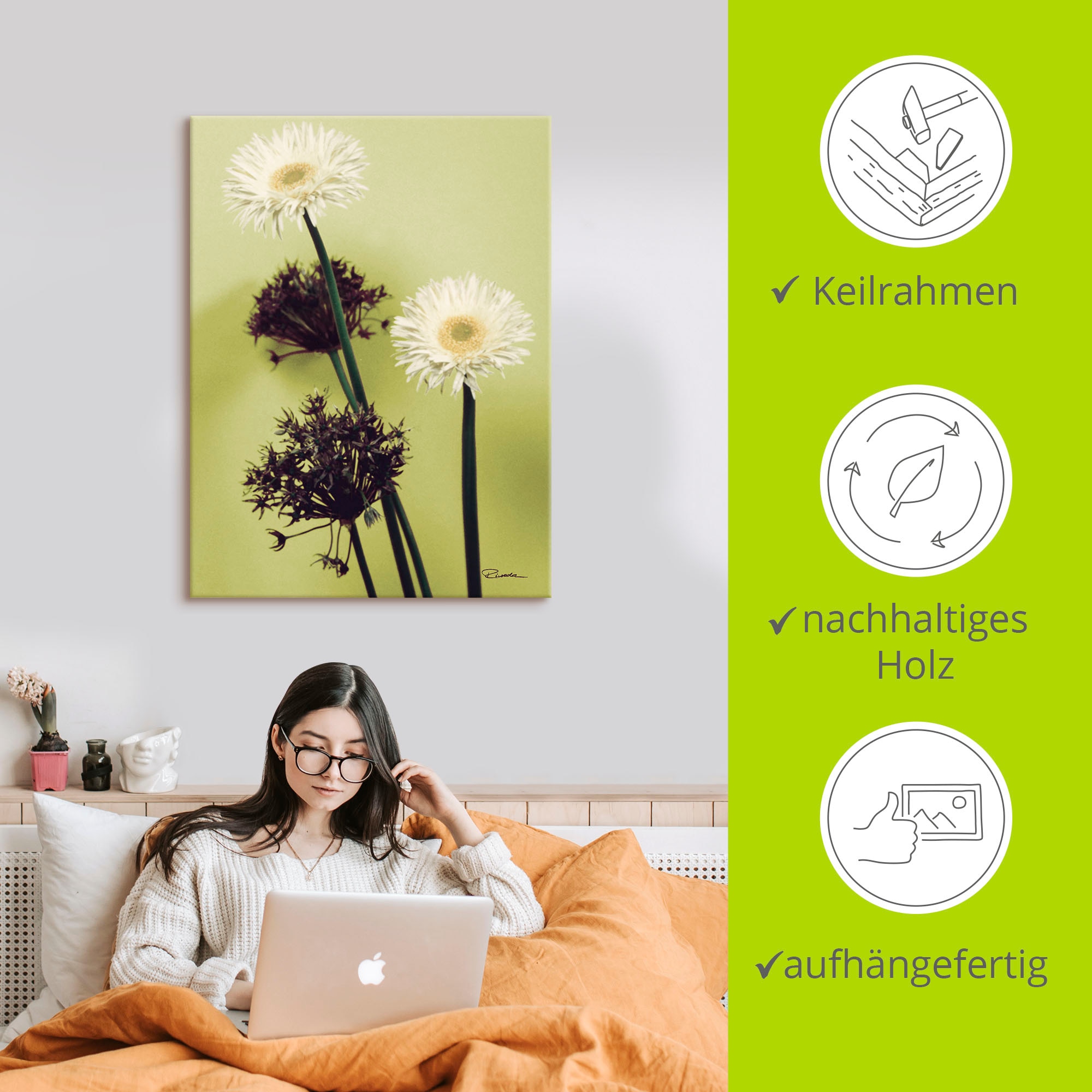 Artland Wandbild »Zwei vor grün - Gerberas« Blumenbilder 1 Stk. tlg. als Leinwandbild in verschied. Grössen