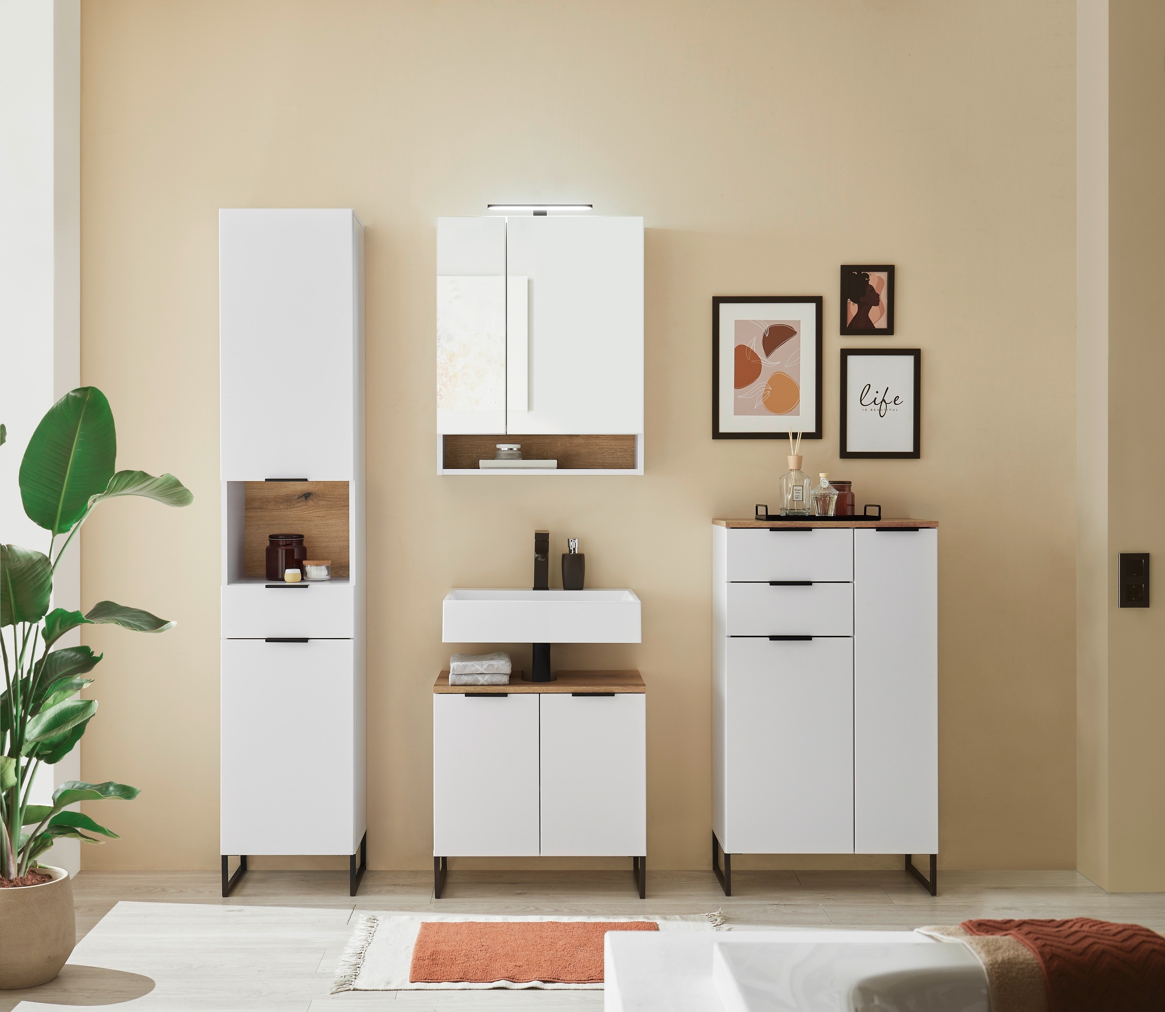 BASIC by Balculina Armoire haute »Denver Hochschrank, Badezimmerschrank BxHxT 38x195x32« 1 cuis tlg. Largeur 38 cm, porte montable G/D, Softclose