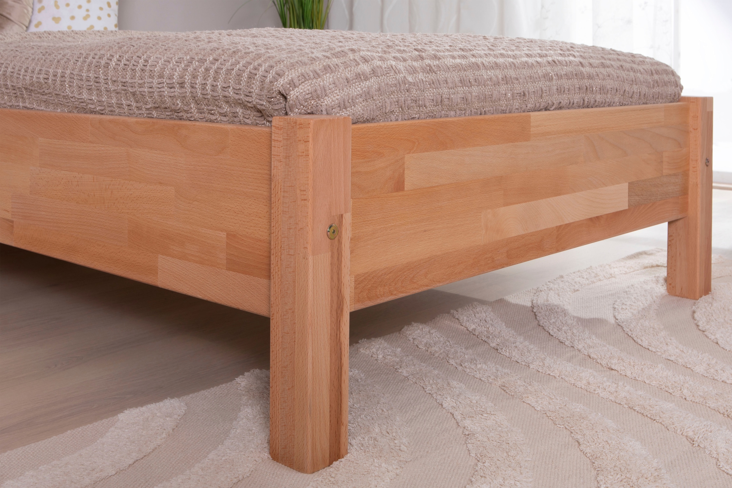 Ticaa Massivholzbett »Merci«, Doppelbett, aus Buche Massivholz, inkl. Rollrost