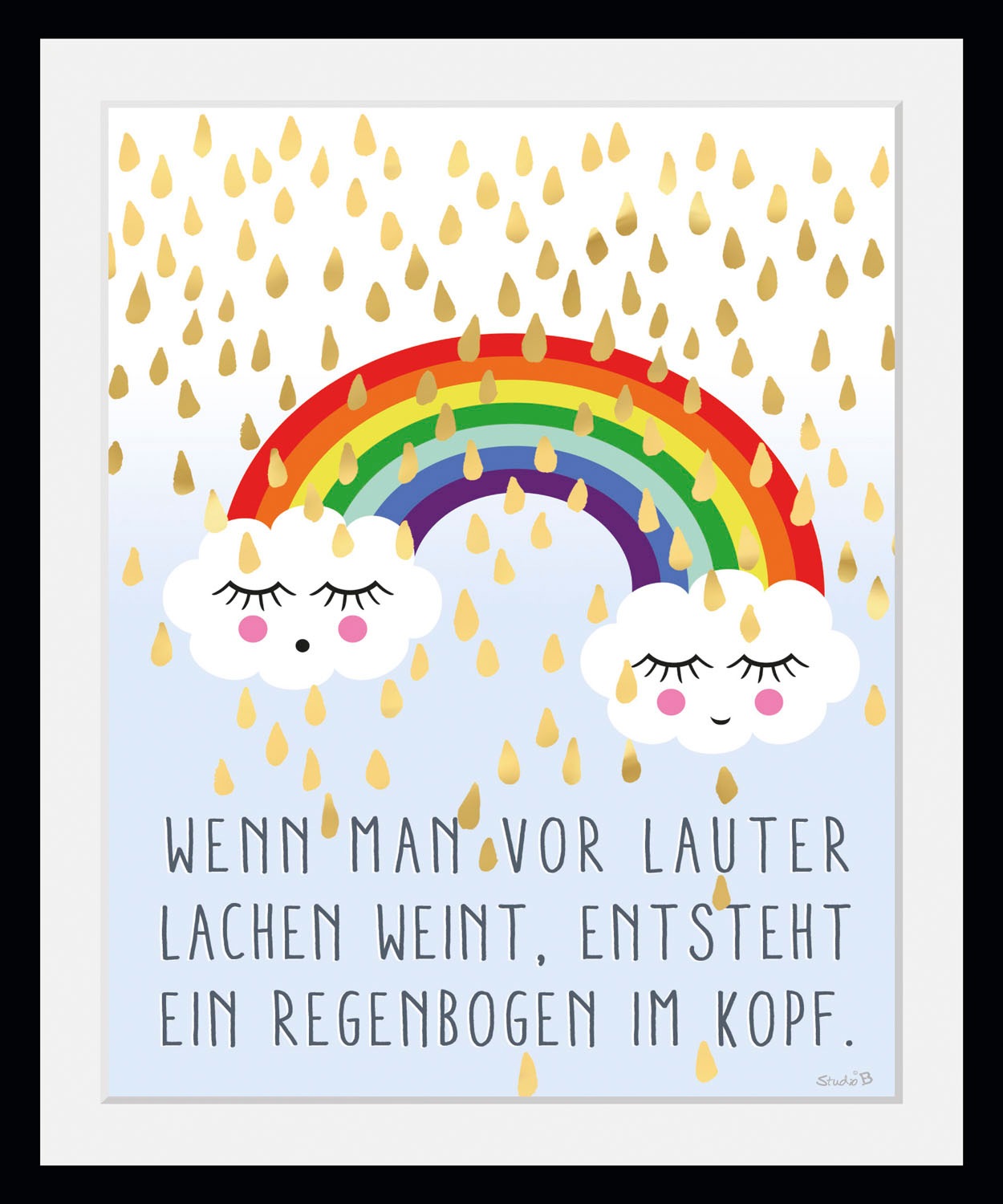 Image of queence Bild "Regenbogen im Kopf" Gesicht Himmel Motivationsbilder Regenbogen Sprüche & Texte Wolken 1 Stk. tlg. HD Premium Poster-Druck inkl. Holzrahmen