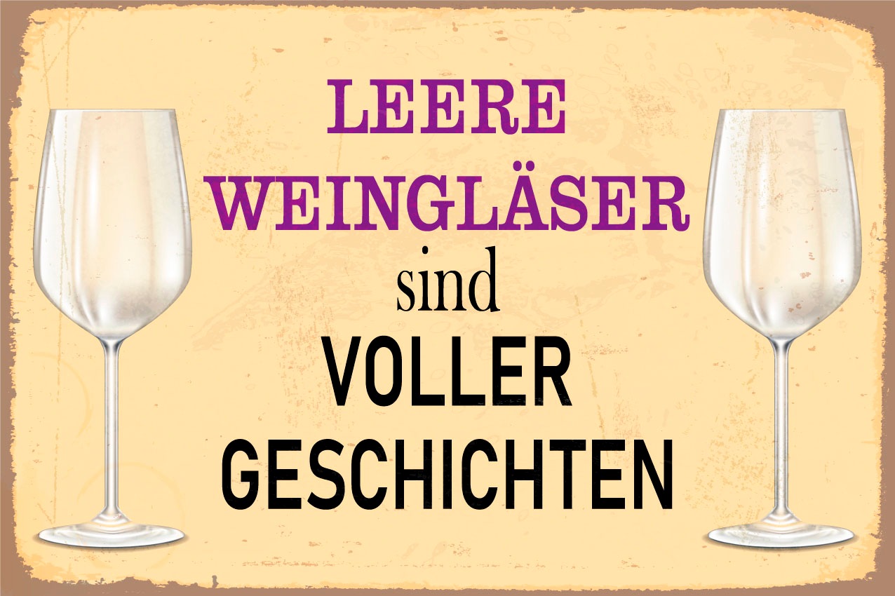 queence Metallbild »Leere Weingläser«, Schriftzüge-Schriftzug-Getränke, (1 St.), Stahlschilder