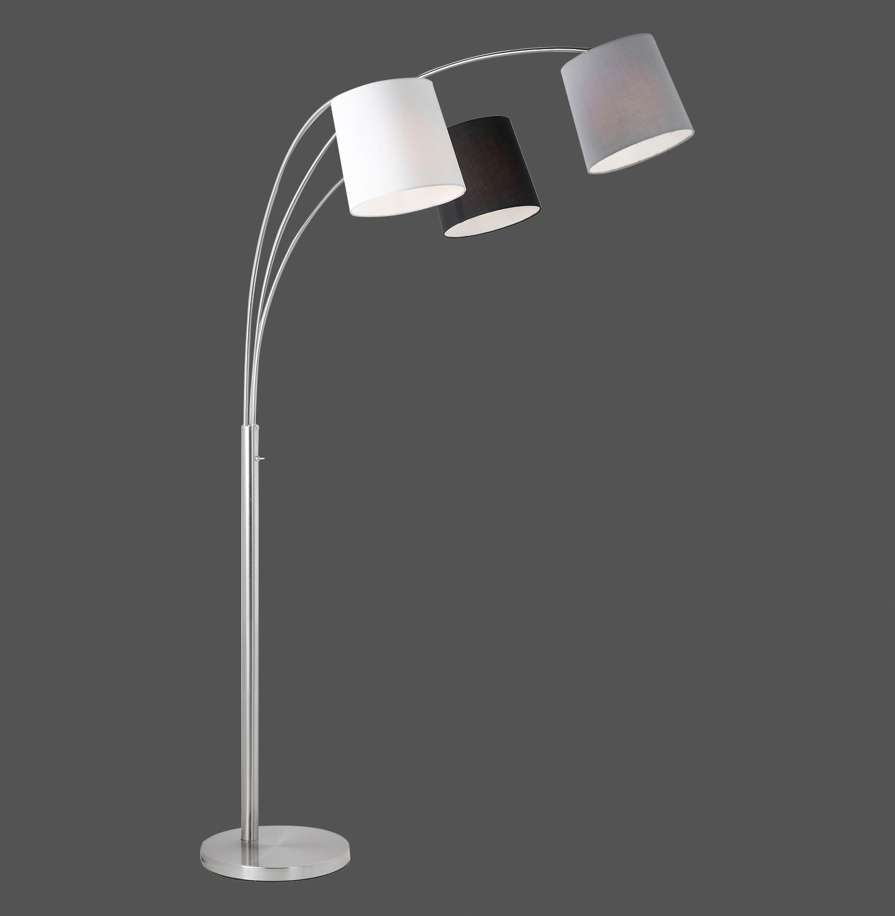 JUST LIGHT Stehlampe »MELVIN«, 3 flammig, Leuchtmittel E27 | ohne Leuchtmittel, weiss, grau, schwarz, Kippschalter an der Stehleuchte, Metall u. Stoff
