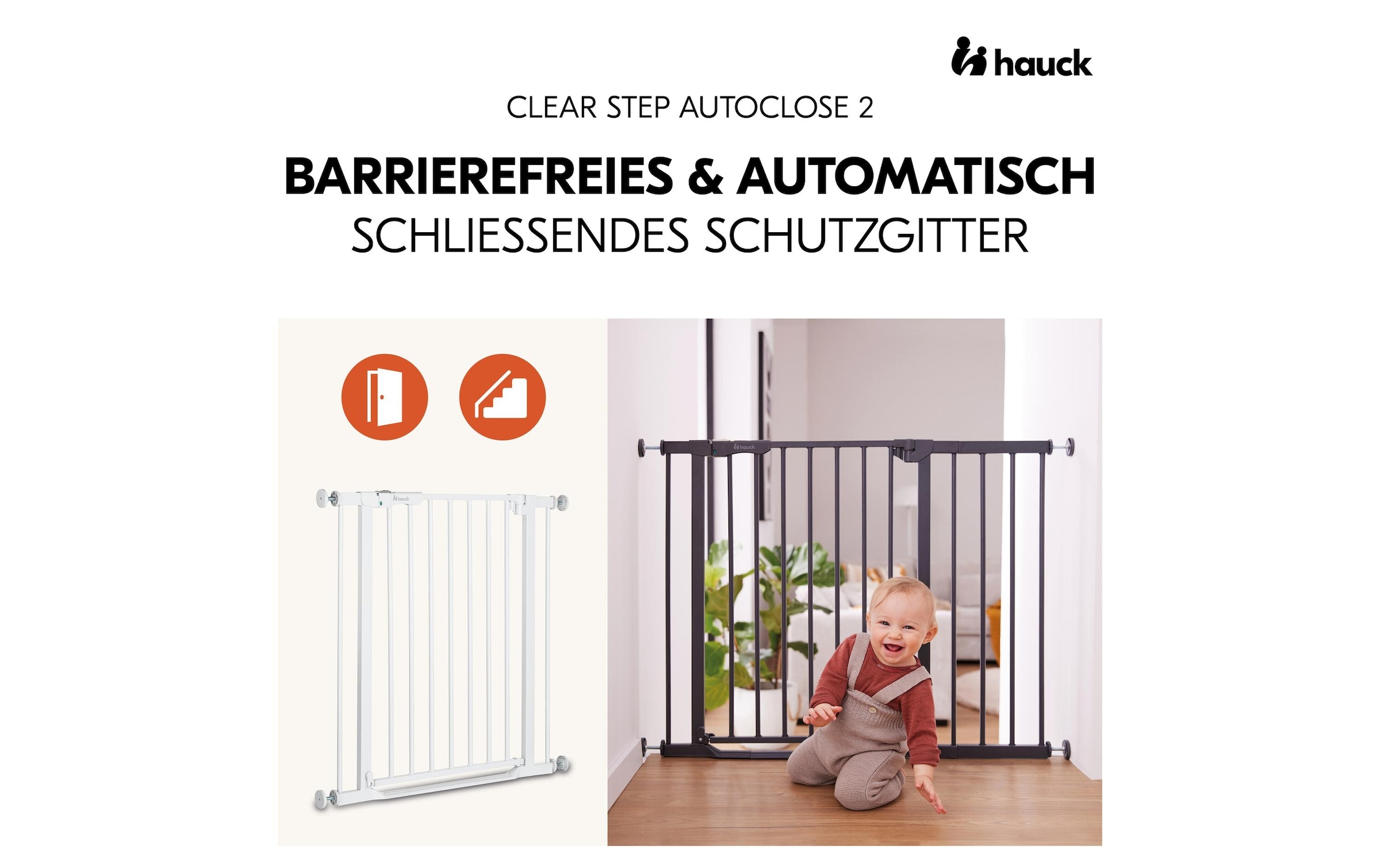 Hauck Türschutzgitter »Clear Step Autoclose 2 Weiss 75 cm - 80 cm«, (1 St.)