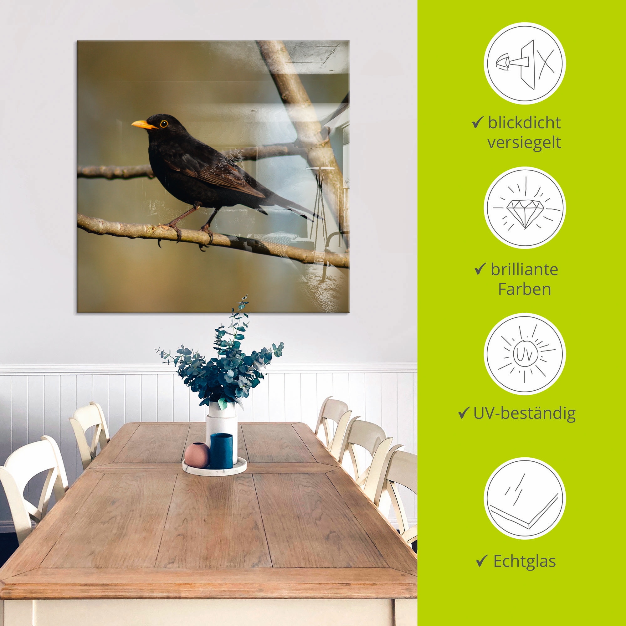 Artland Glasbild »Amsel«, Vögel, (1 St.), in verschiedenen Grössen