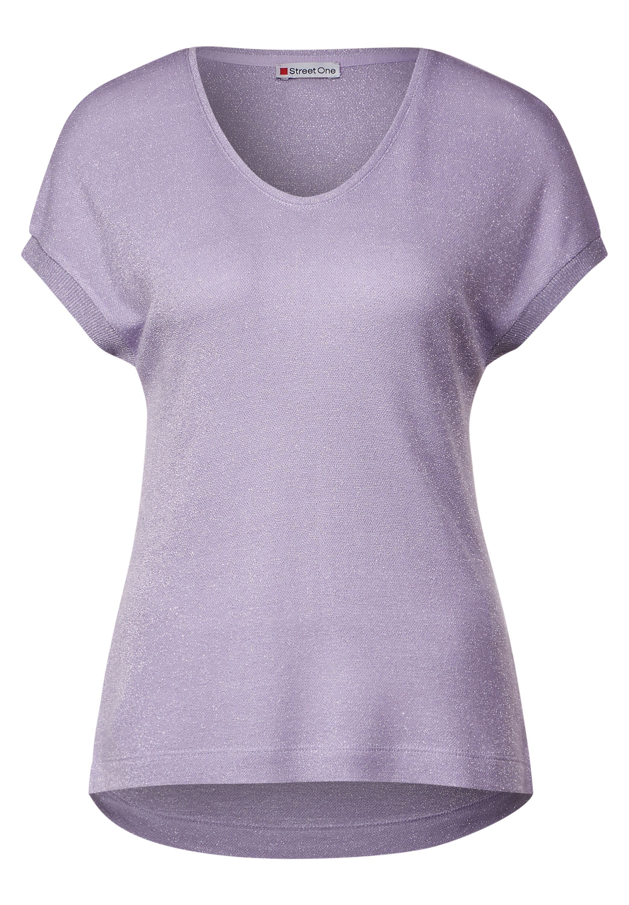 STREET ONE Stricktop »LTD QR V-Neck shiny Shirt«, mit tiefem Rundhalsausschnitt