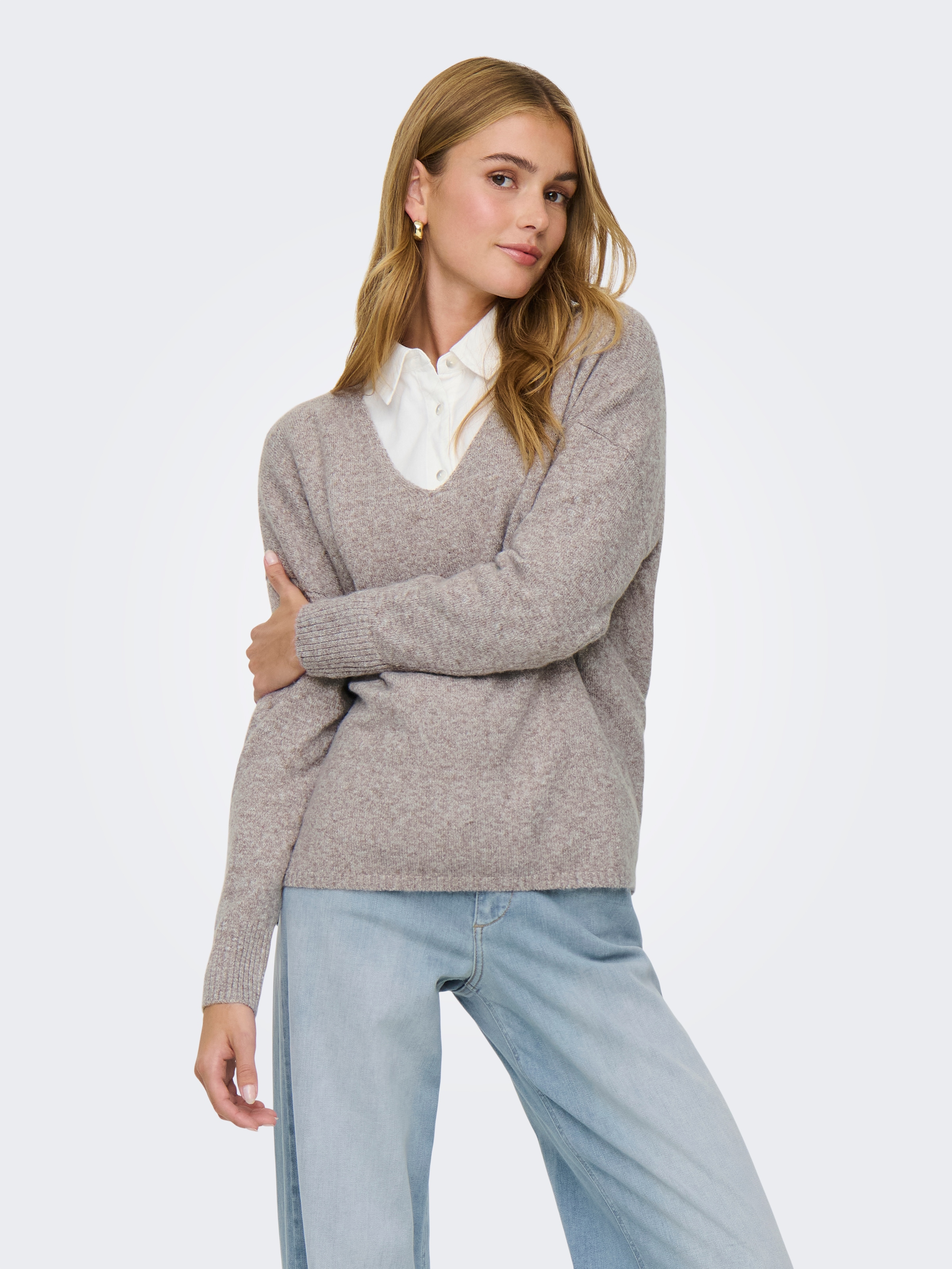 ONLY Pull col V »ONLRICA LIFE L/S V-NECK PULLO KNT NOOS« Materialmix, regular fit