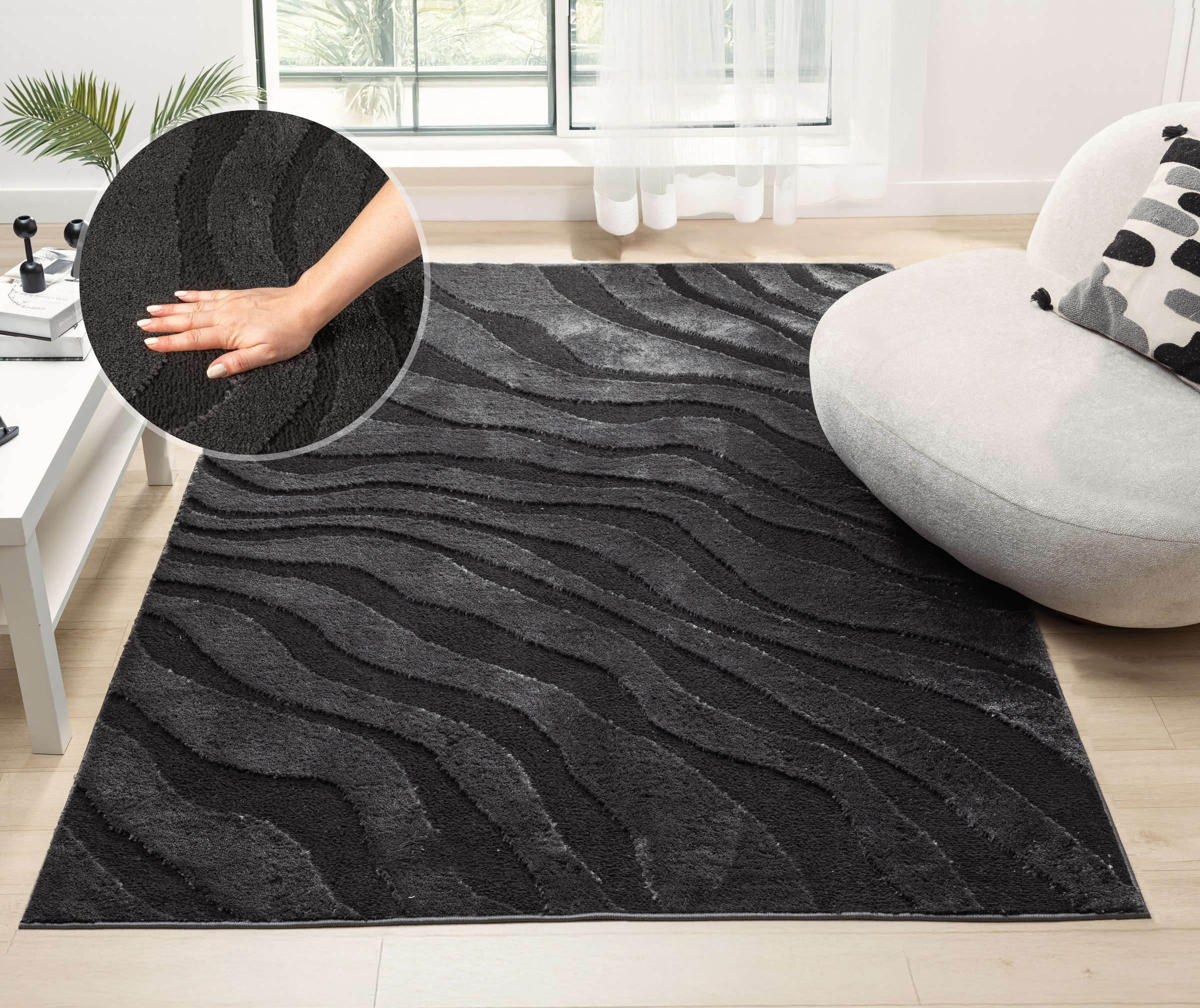 Image of GOODproduct Teppich "Benia, Hoch-Tief-Struktur" rechteckig 19 mm Höhe Wellen-Design, leichter Glanz, modern, Wohnzimmer, Schlafzimmer