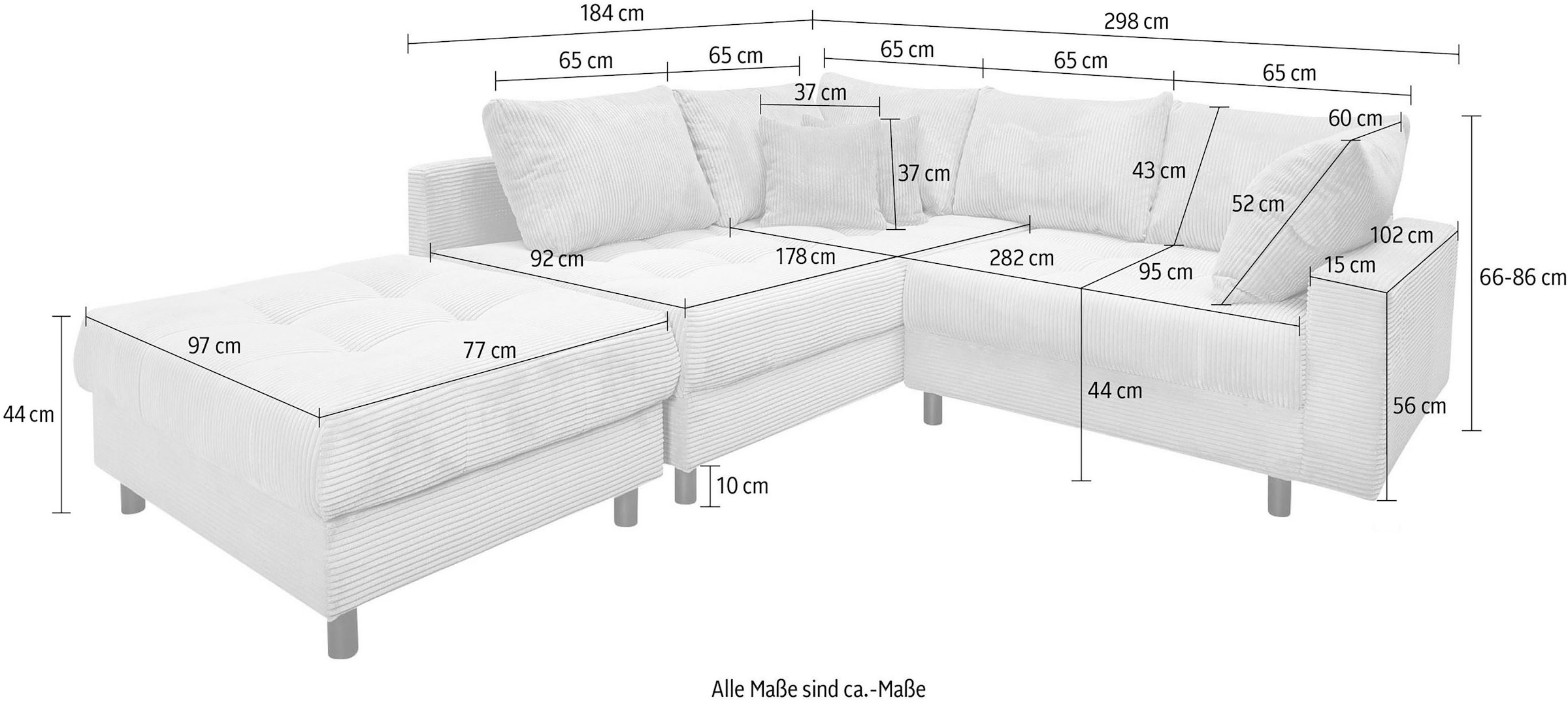 COLLECTION AB Ecksofa »Antonia L-Form, B: 215 cm« Ecksofa, Rückenkissen, ottomane beidseitig montierbar, Bonnelfederkern