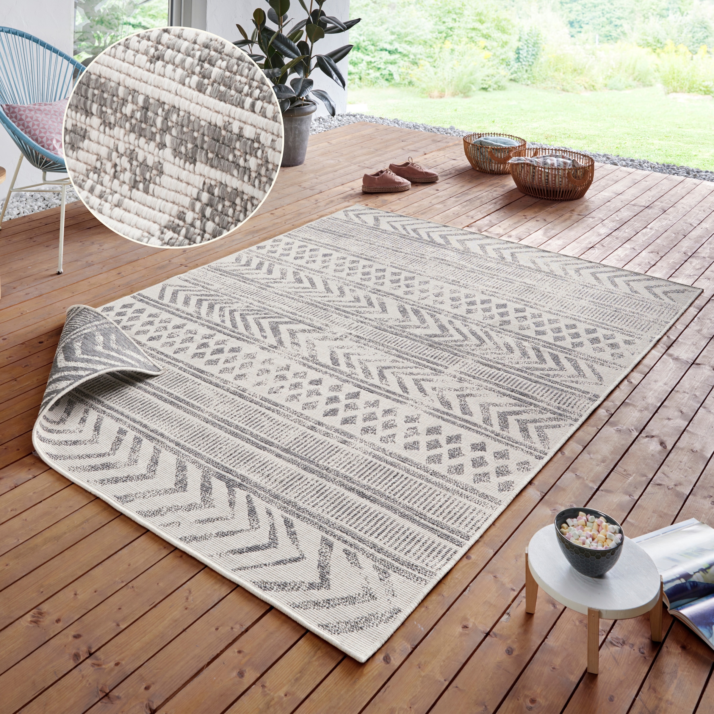 HANSE Home Teppich »BIRI Wendeteppich« rechteckig 5 mm Höhe In-& Outdoor, Wetterfest, Balkon, Läufer, Wohnzimmer, Wasserfest, Boho