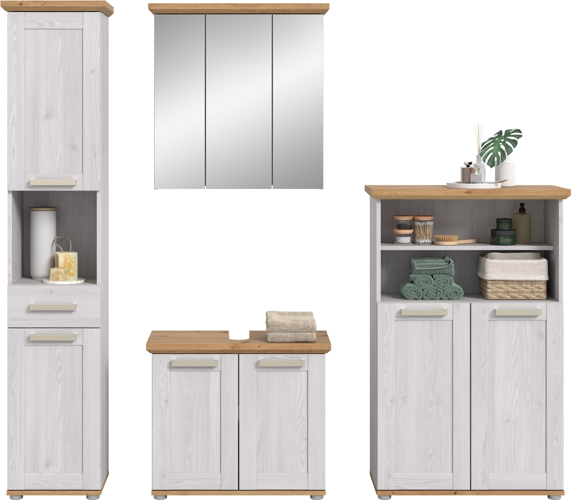 welltime Badmöbel-Set »COSENZA« best. aus: 1Hochschrank, 1Spiegelschrank, 1WBU, 1Midischrank, 4 Stk. tlg.