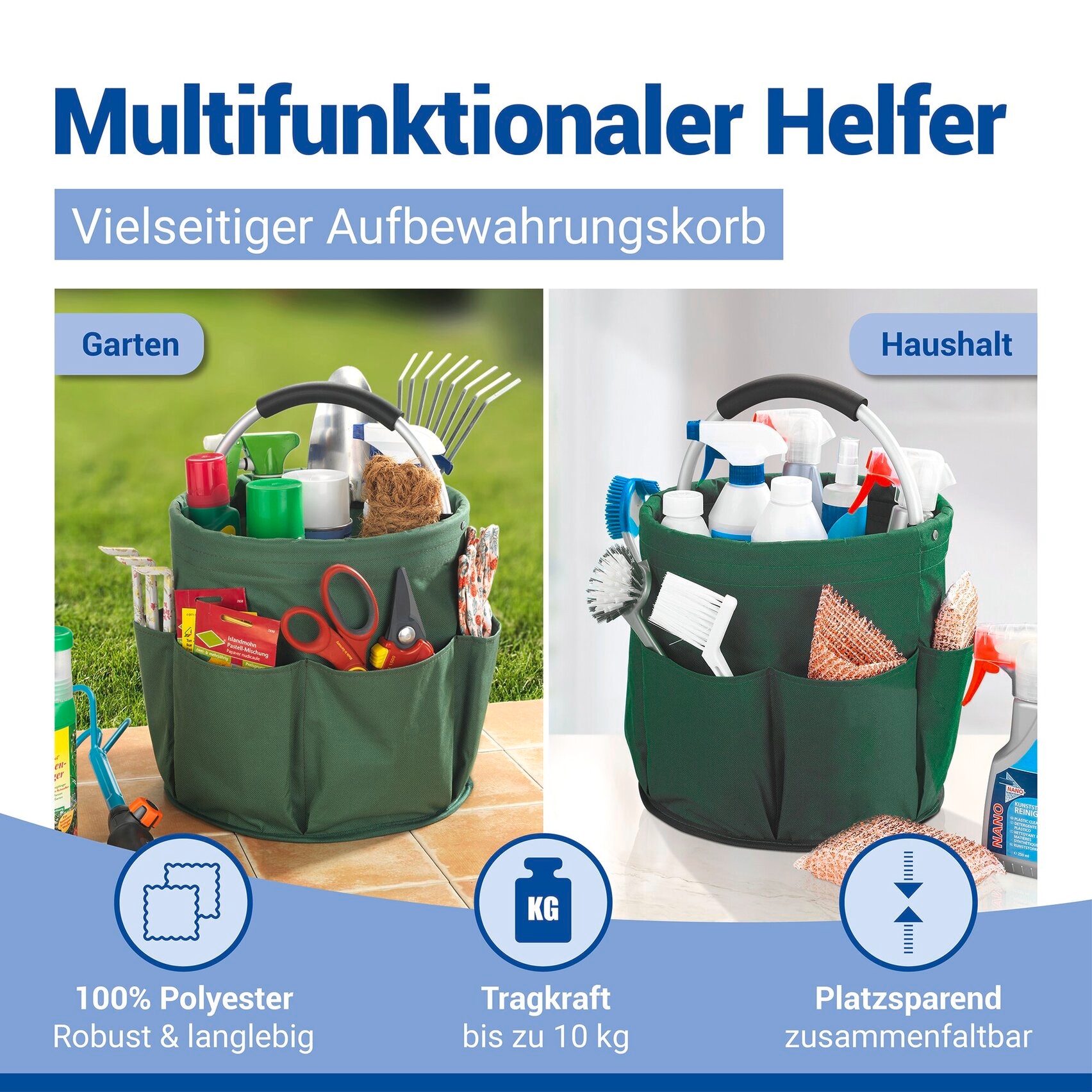 Maximex Organizer »Universal-Reinigungs-Caddy« mit 6 Aussentaschen für Gartenwerkzeug, grosses Hauptfach, faltbar, 16 l