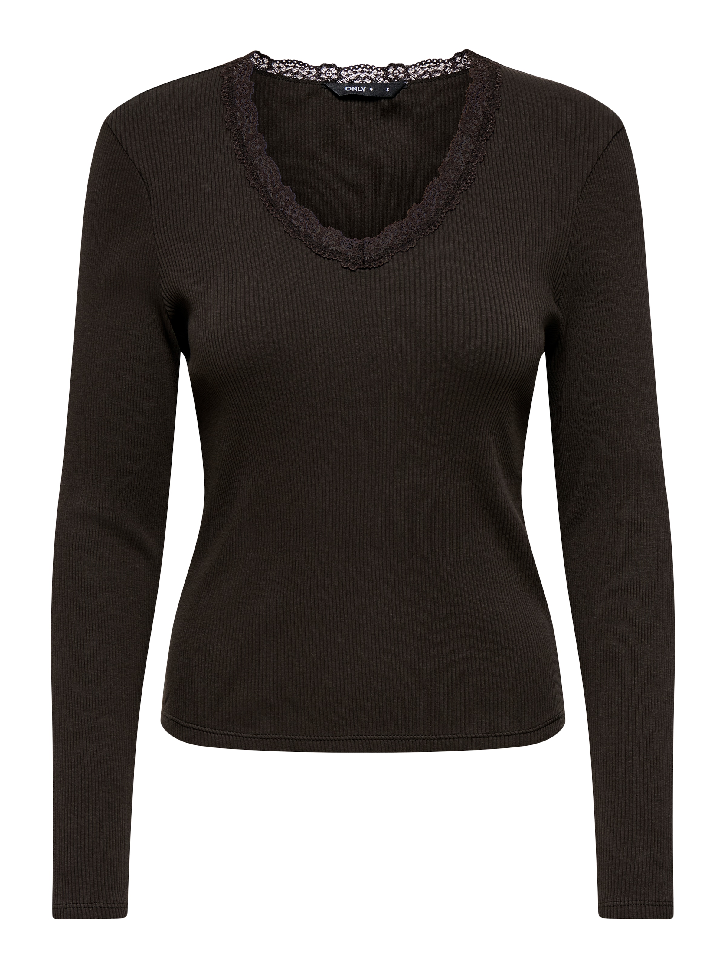 Image of ONLY V-Shirt "ONLSARA SHARAI L/S V-NECK TOP JRS" Baumwollmischung, slim fitregular fit