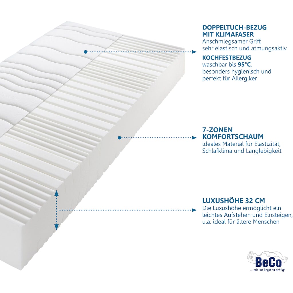 Beco Komfortschaummatratze »Grand Majestic«, 32 cm hoch, Raumgewicht: 30 kg/m³, (1 St.), Matratze mit luxuriöser Höhe, 90x200 cm und weitere Grössen erhältlich