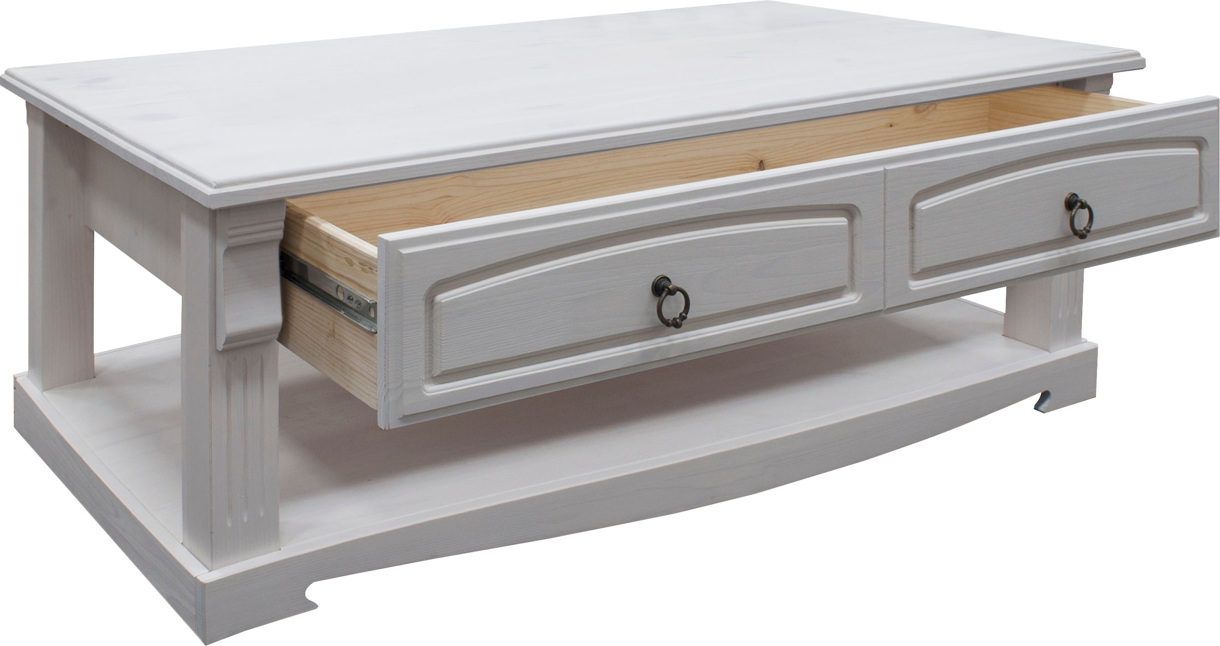 Home affaire Couchtisch »Anna«, (Gesamtmasse (B/T/H): ca. 120/65/43 cm), Kaffeetisch mit Schublade und Ablage, Massivholz, FSC®