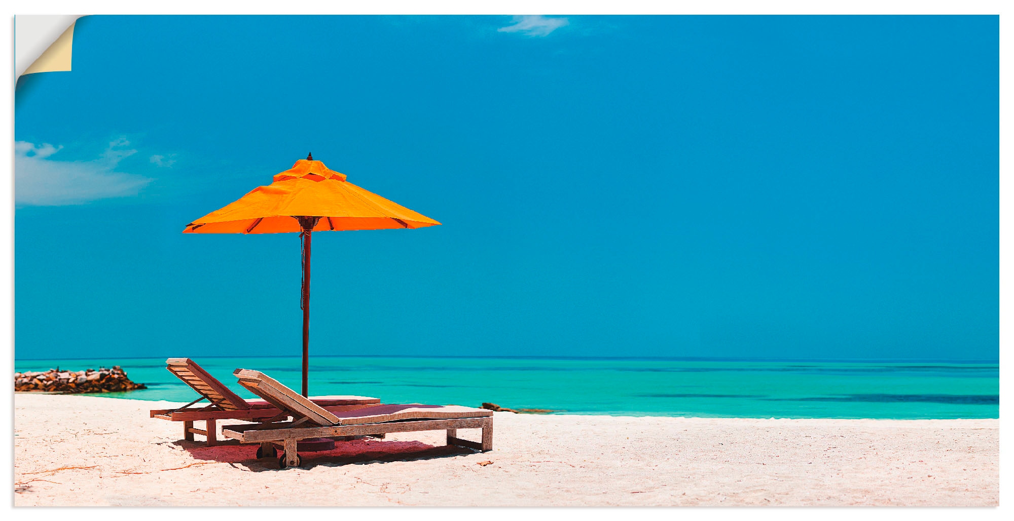 Wandbild »Liegestuhl Sonnenschirm Strand Malediven«, Strand, (1 St.), als Alubild,...