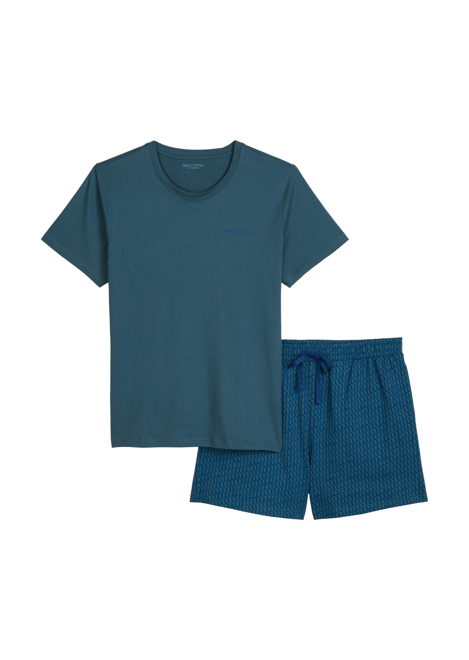 Marc O'Polo Shorty 2 pièces mit kurzem Arm, Rundhalsausschnitt und gemusterter Hose