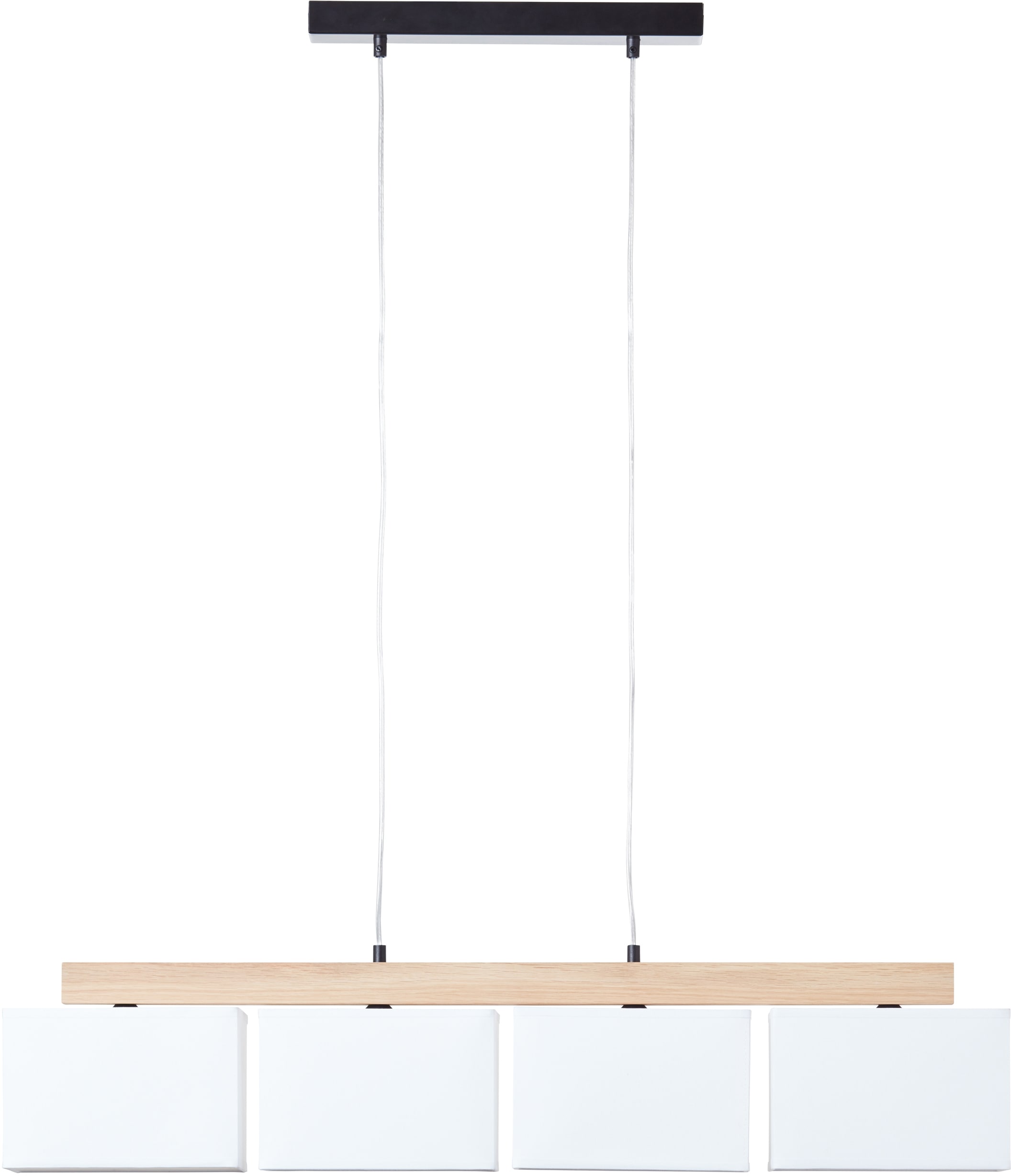Image of Brilliant Pendelleuchte "Rayan" E27 1 Stk. Stoffschirme, H 113 cm, B 95 cm, 4 x E27, eiche geölt/weiss