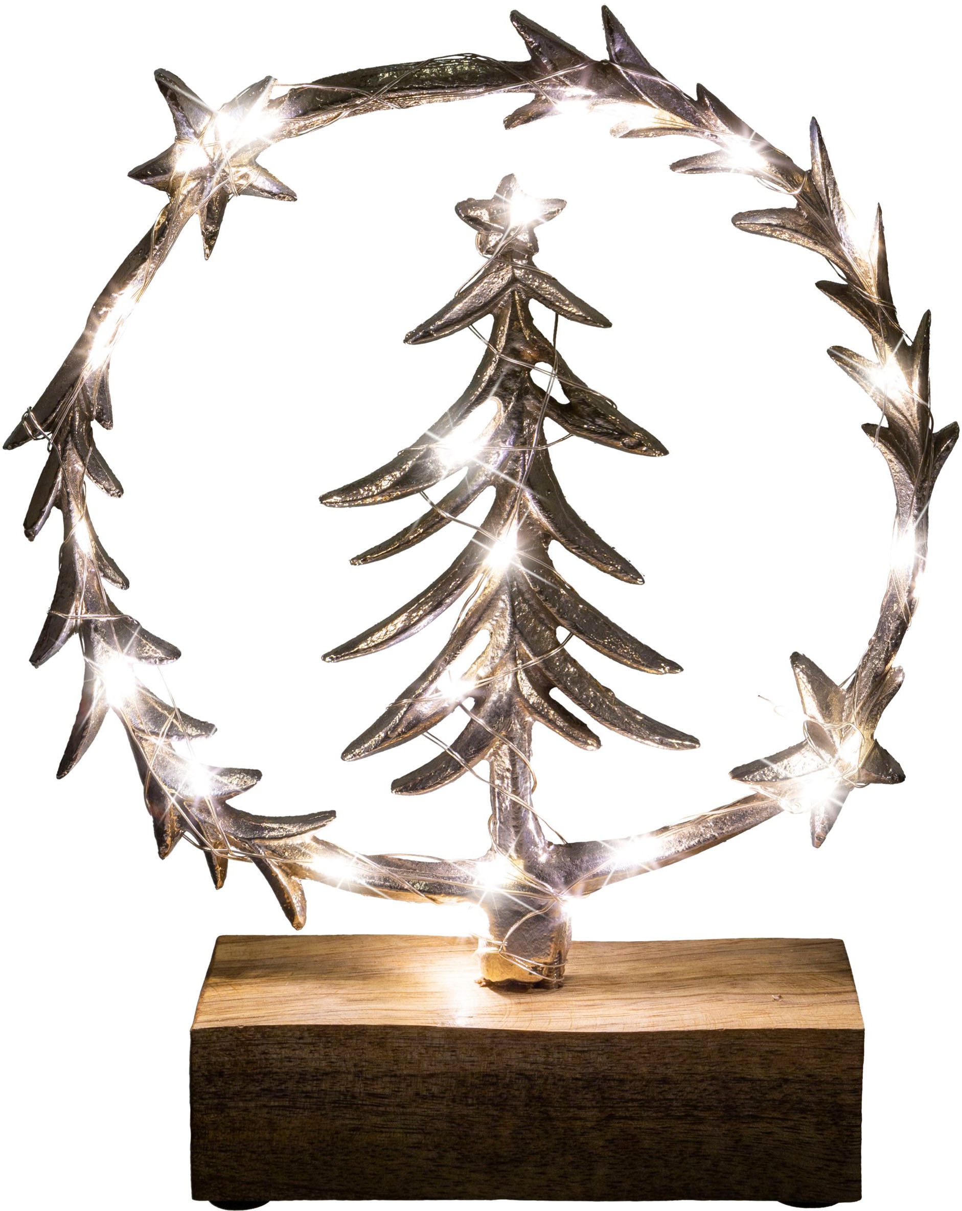 Creativ deco Objet décoratif »LUMEN, Deko mit Beleuchtung, Kranz mit Tannenbaum« Weihnachtsdeko, Batteriebetrieb