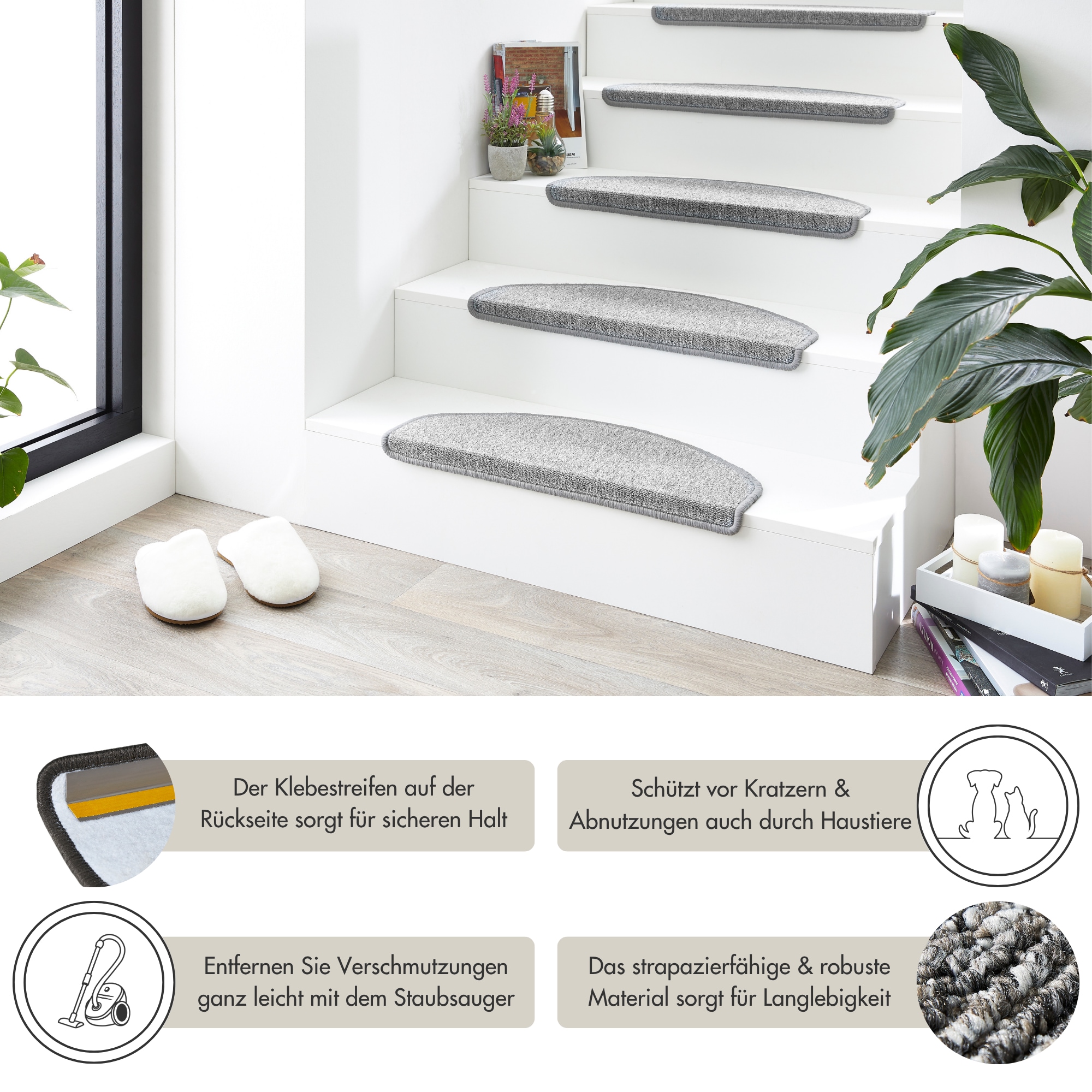 Andiamo Tapis de marche »Rambo, Made in Poland« Demi-rond 4 mm Höhe melierte Schlinge, selbstklebend, 15 Stück in einem Set