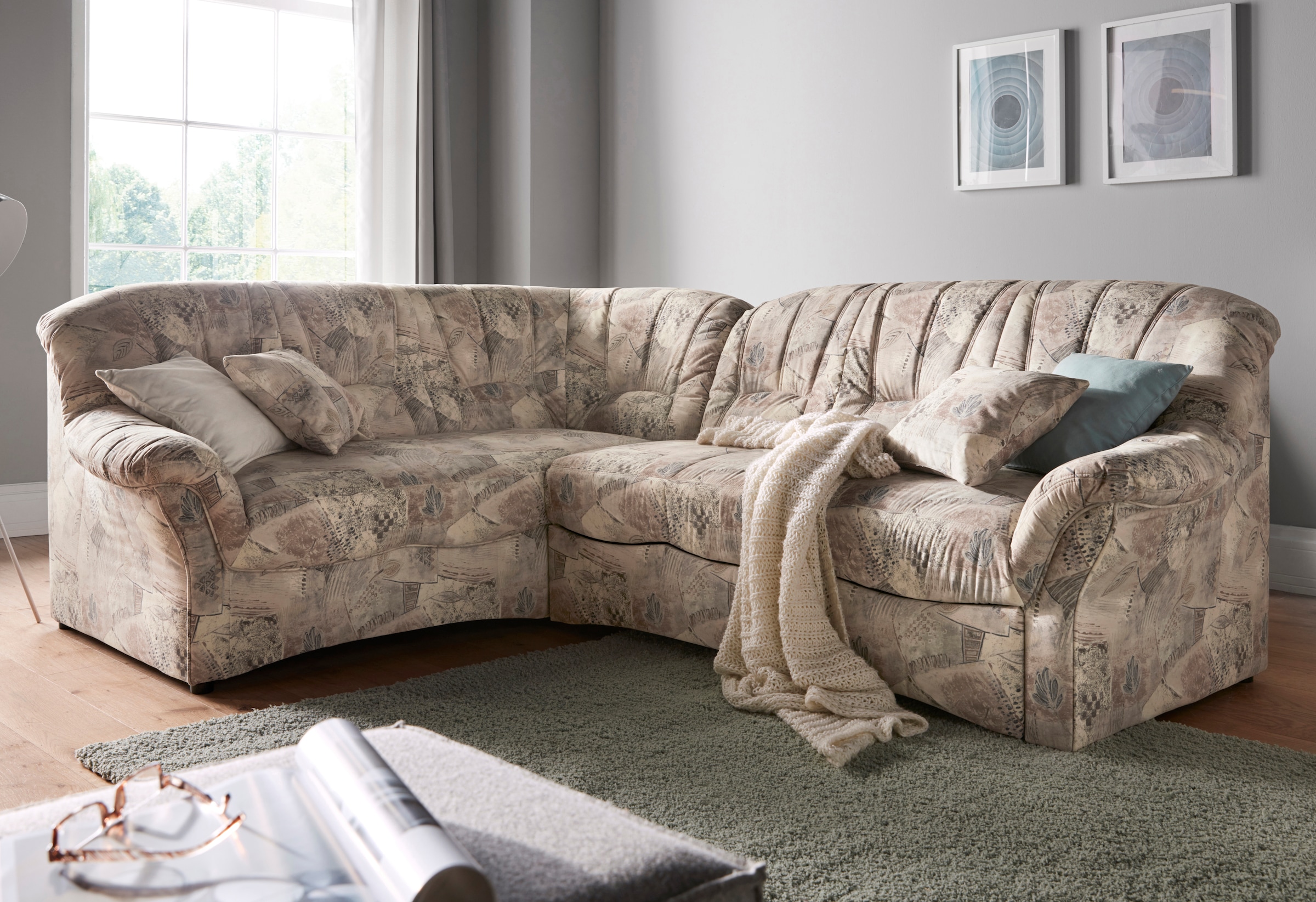 DOMO collection Ecksofa »Bahia, zeitlos und elegant, bequeme Armlehnen, L-Form«, wahlweise mit Bettfunktion