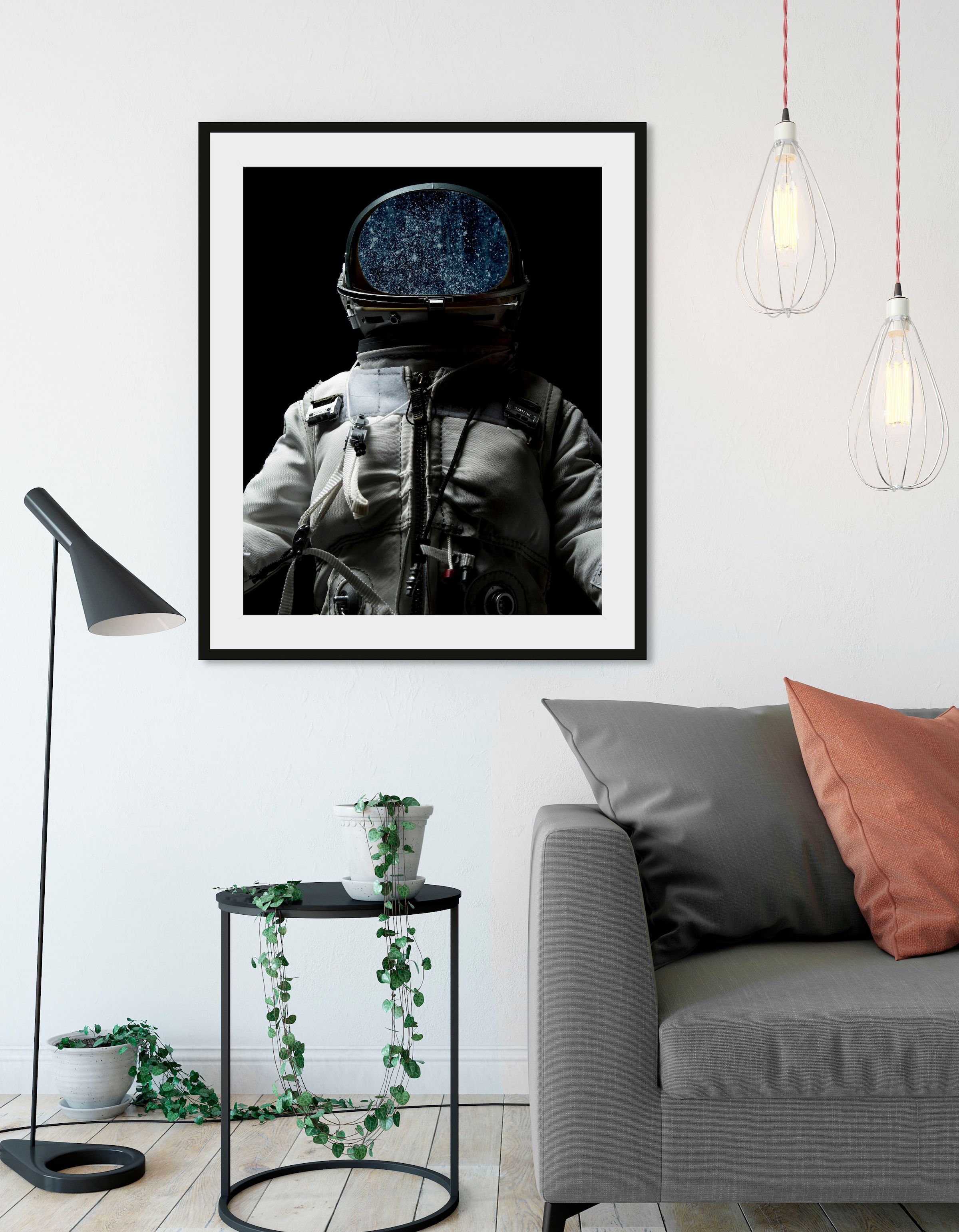 Image of queence Bild "Astronaut" Astronaut Sterne Weltall & Kosmos Weltraum 1 Stk. tlg. HD Premium Poster-Druck inkl. Holzrahmen