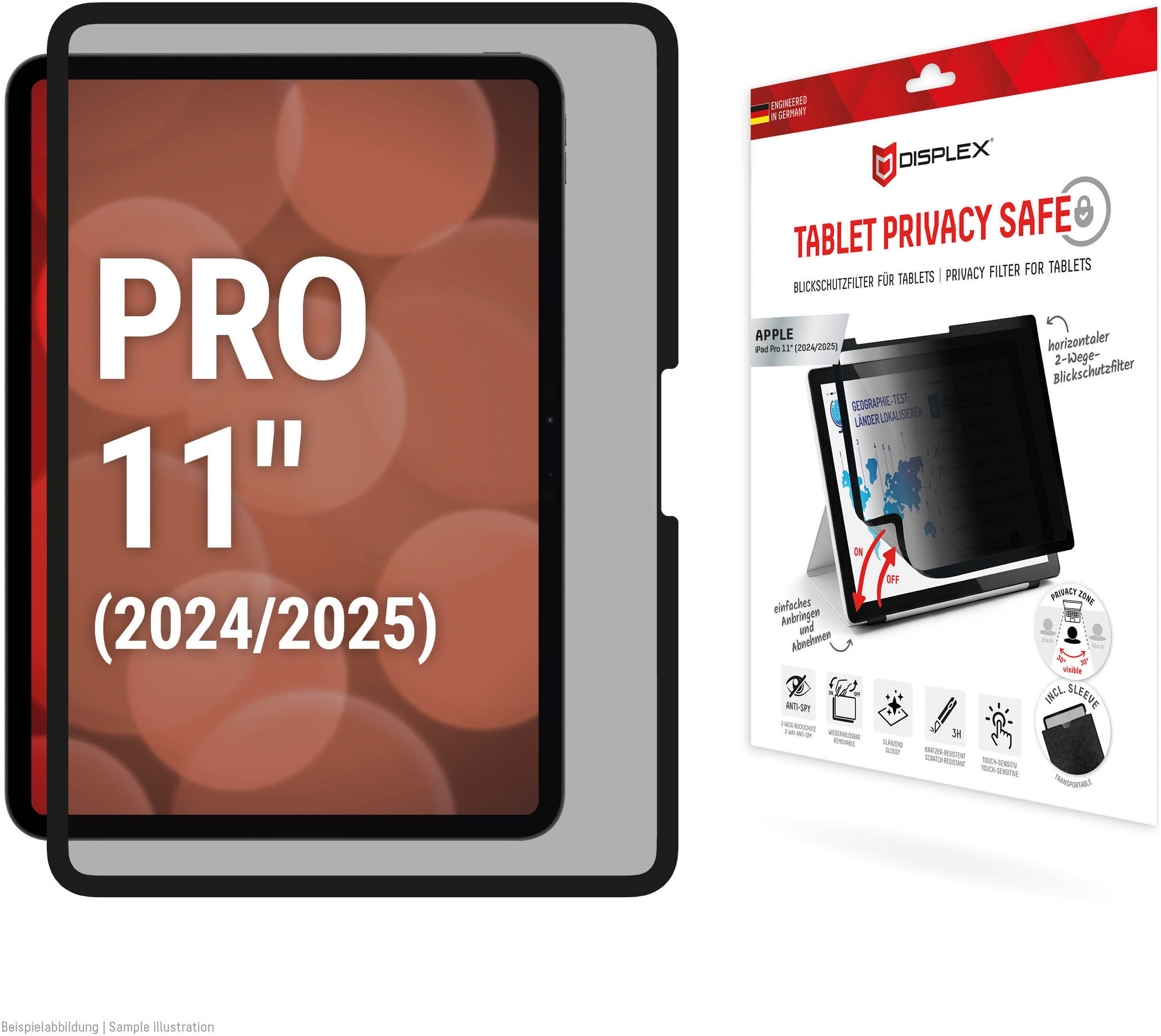 Image of Displex Displayschutzfolie "Tablet Privacy Safe" für Apple iPad Pro 11" (2024/2025) Blickschutzfolie, Schutzfolie, Bildschirmschutz, kratz- & stossfest