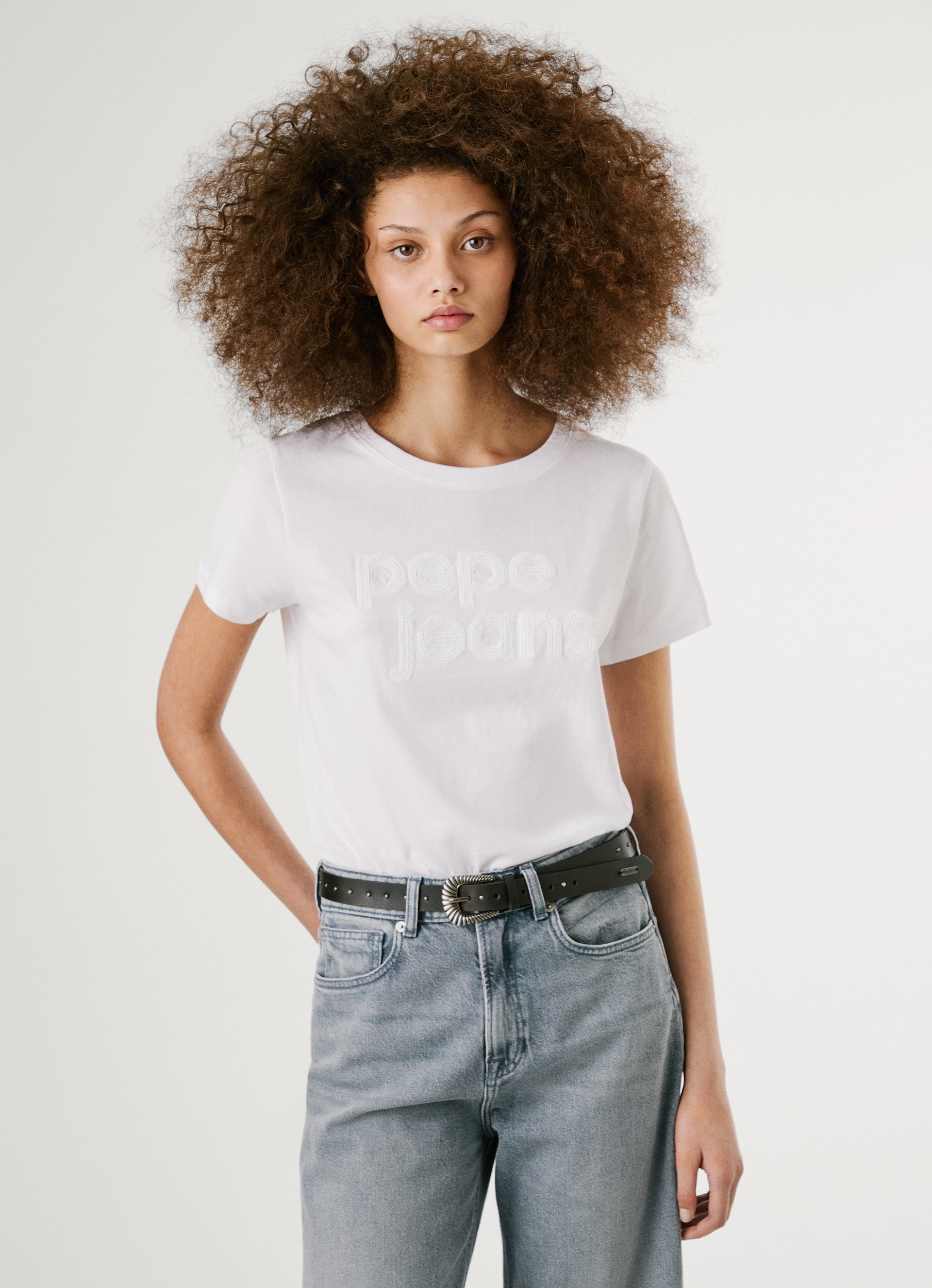 Image of Pepe Jeans T-Shirt "ARIA" mit Ton-in-Ton Paillettenbesatz