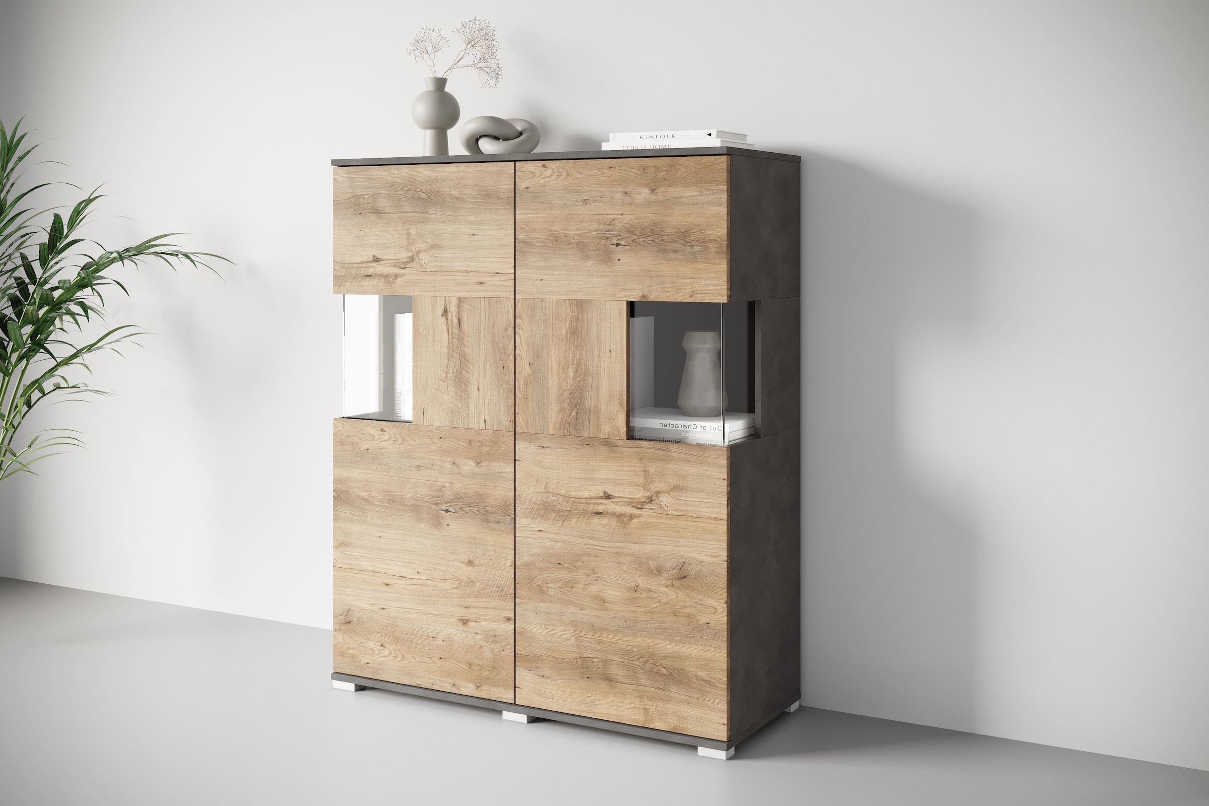 GOODproduct Highboard »Kenia« 1 Stk. tlg. Modernes Highboard mit Glastüren, Breite 100 cm