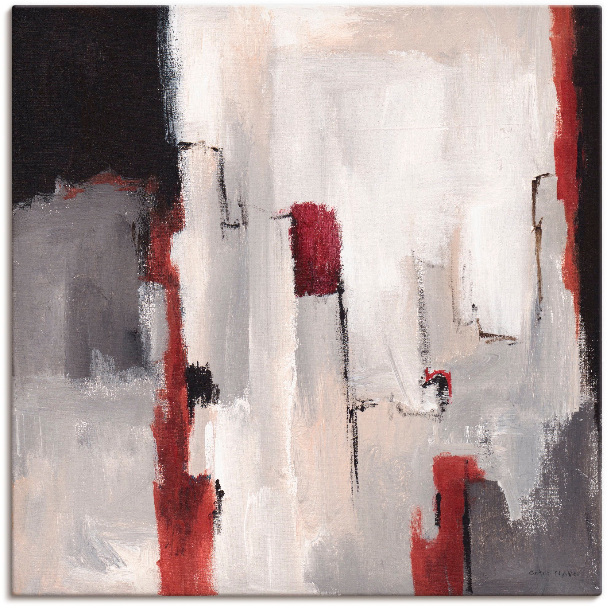 Image of Artland Leinwandbild "Rot an Grau II" Gegenstandslos 1 Stk. tlg. auf Holzrahmen gespannt