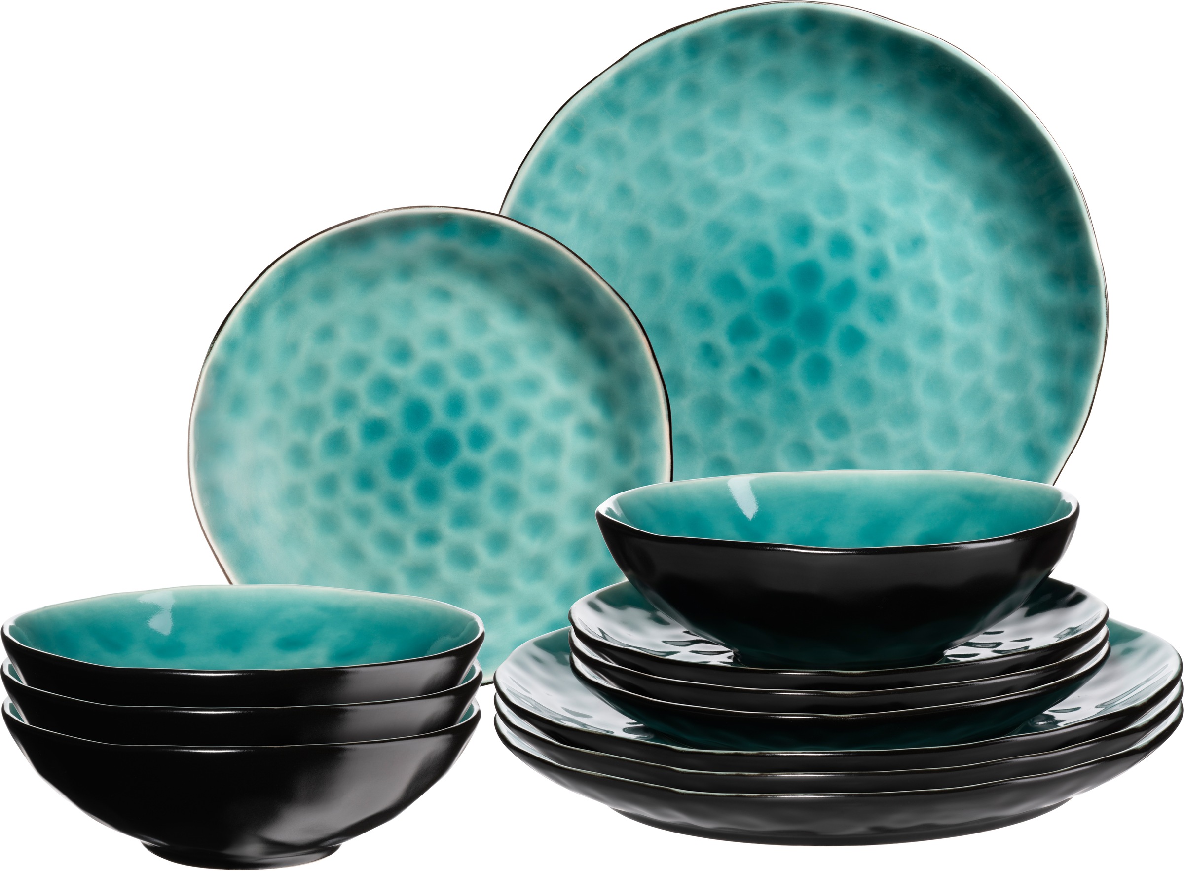 Image of my home Kombiservice »Mateo«, (Set, 12 tlg.), Dekor mit effektvoller Glasur, Vintage-Style, spülmaschinengeeignet bei Ackermann Versand Schweiz