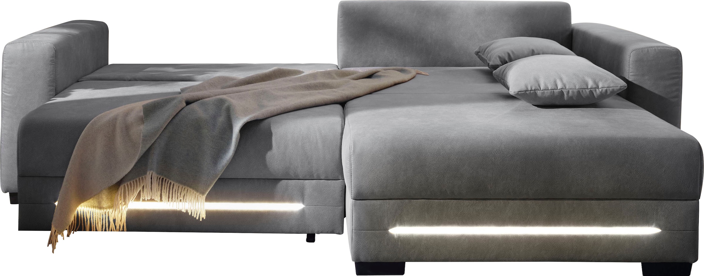 Jockenhöfer Gruppe Canapé d'angle »Spotlight XL L-Form, B: 261 cm« avec fonction couchage, coffre sous le lit, lumière et 2 coussins décoratifs