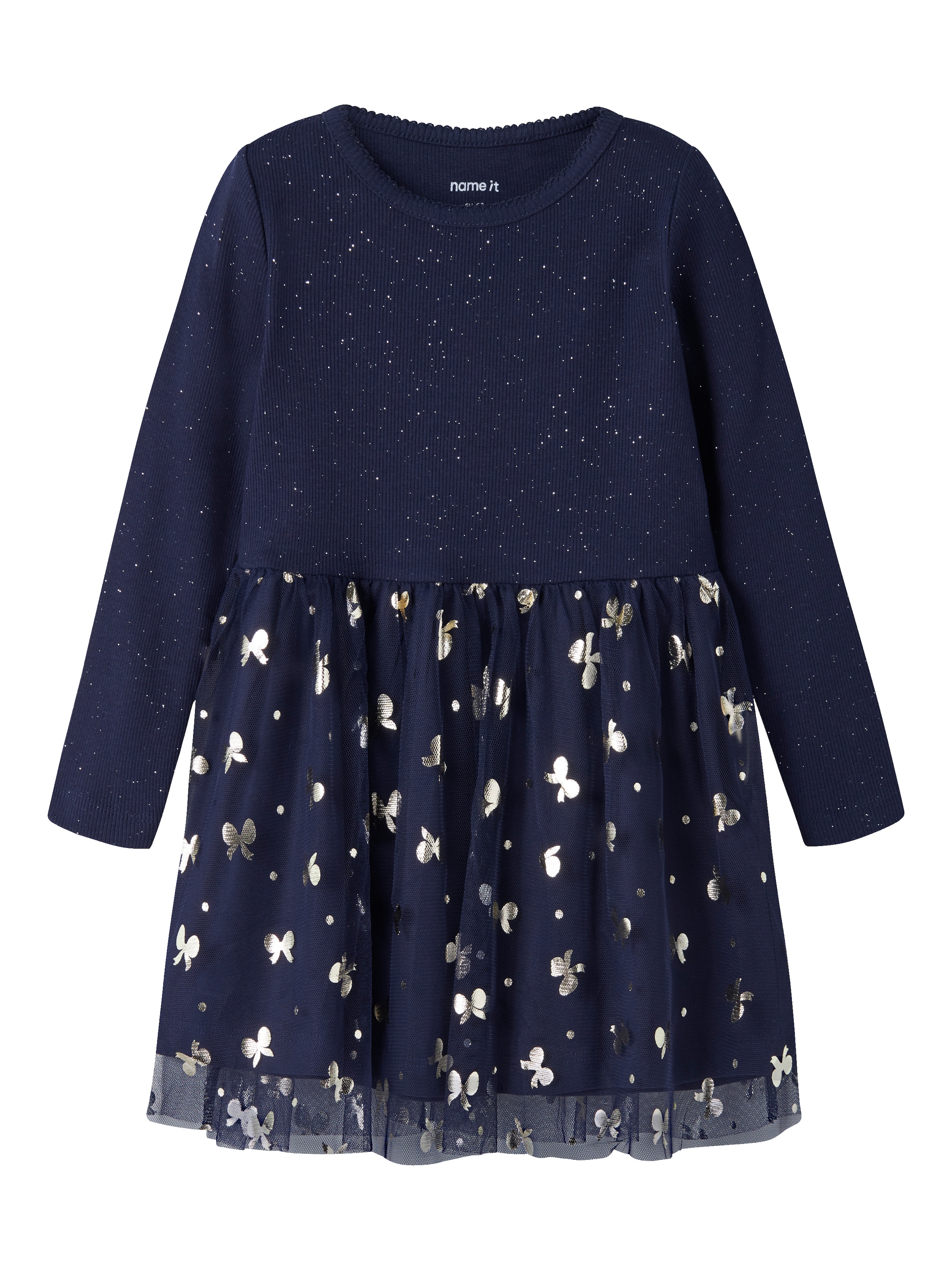 Image of Name It Minikleid "NMFROSALLY LS DRESS" Baumwollmischung, regular fit, Tüll