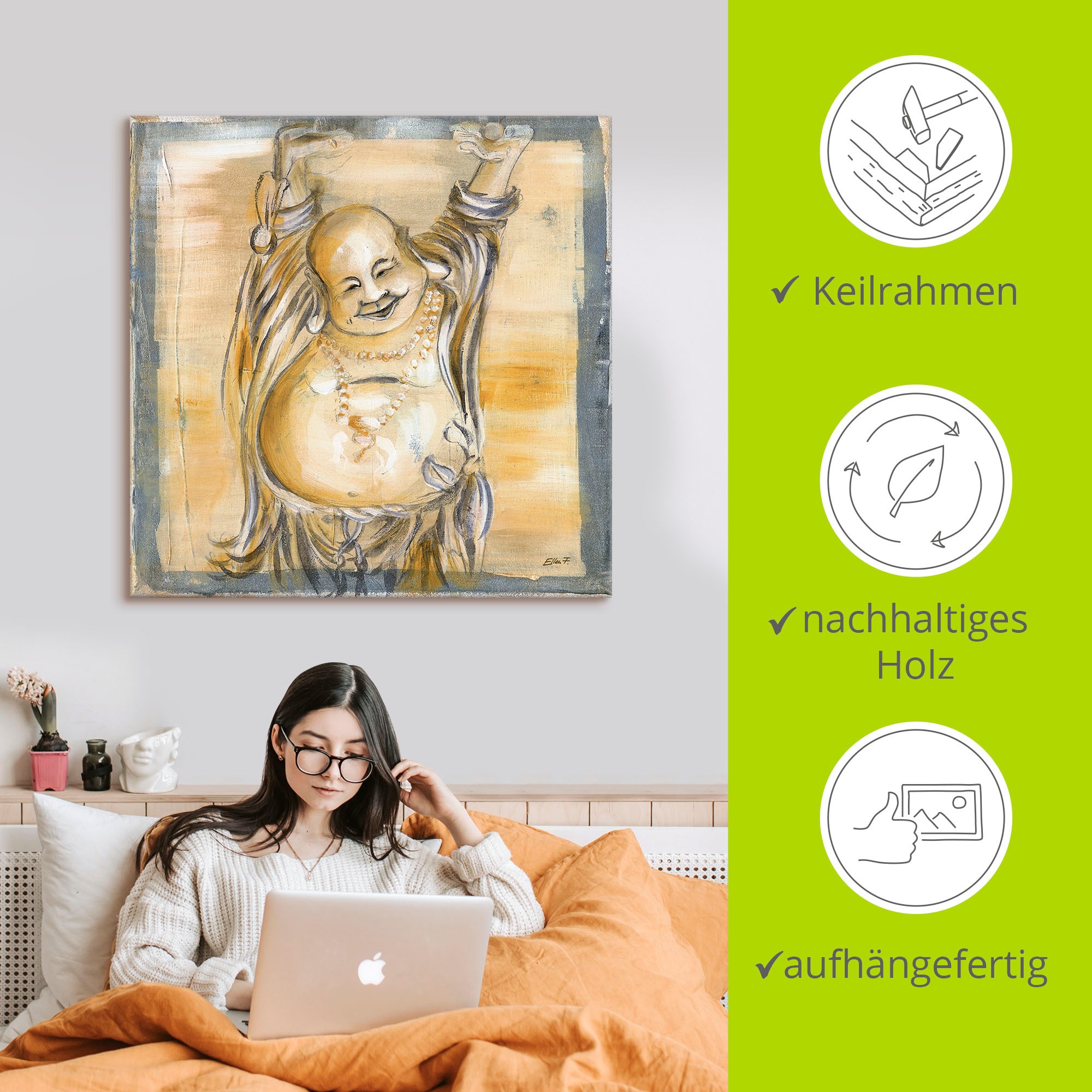 Artland Wandbild »Fröhlicher Buddha II«, Religion, (1 St.), als Alubild, Outdoorbild, Leinwandbild, Poster, Wandaufkleber