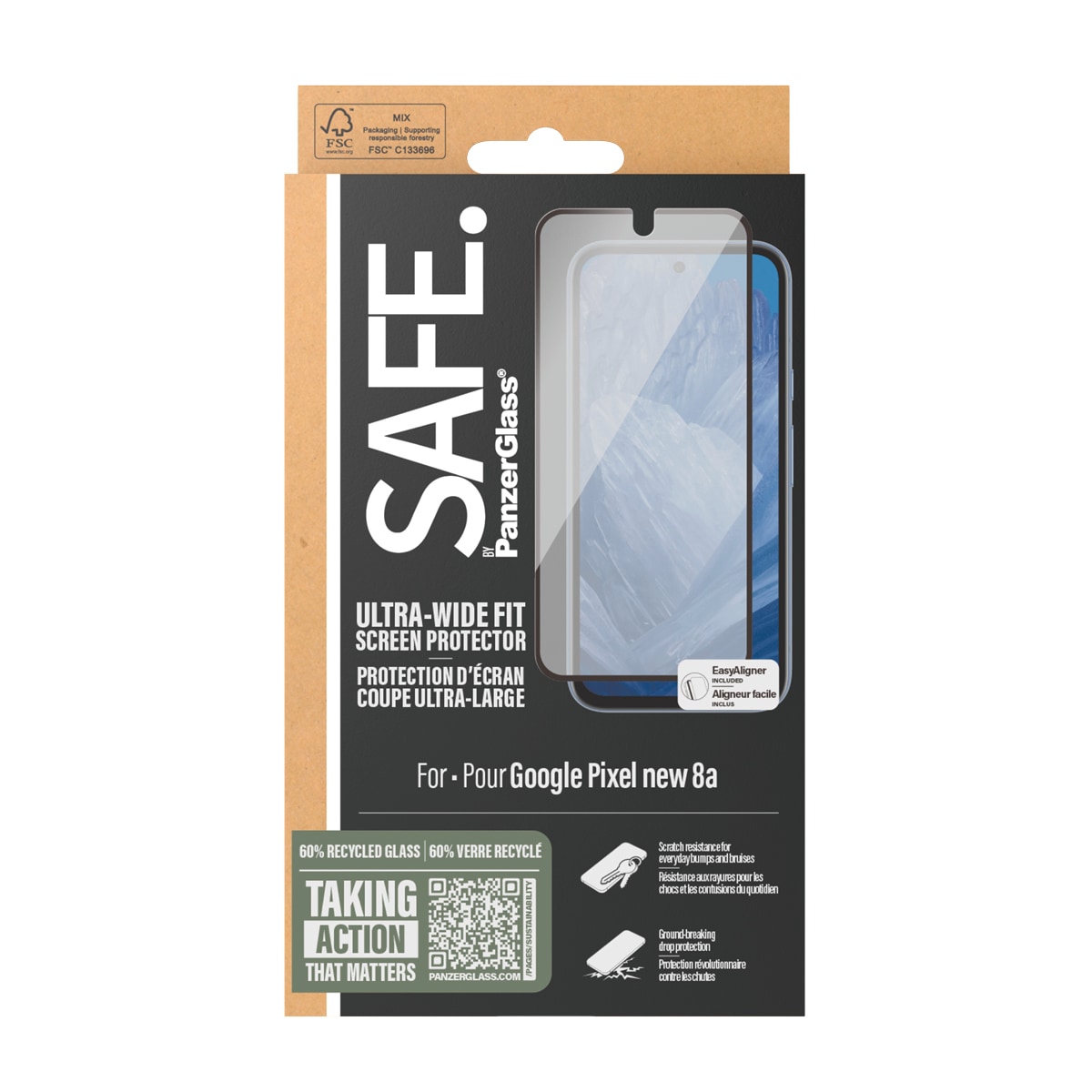 SAFE by PanzerGlass Displayschutzglas »Ultra-Wide Fit Screen Protection«, für Google Pixel 9a, Displayschutzfolie, Schutzfolie, Bildschirmschutz, kratz- & stossfest