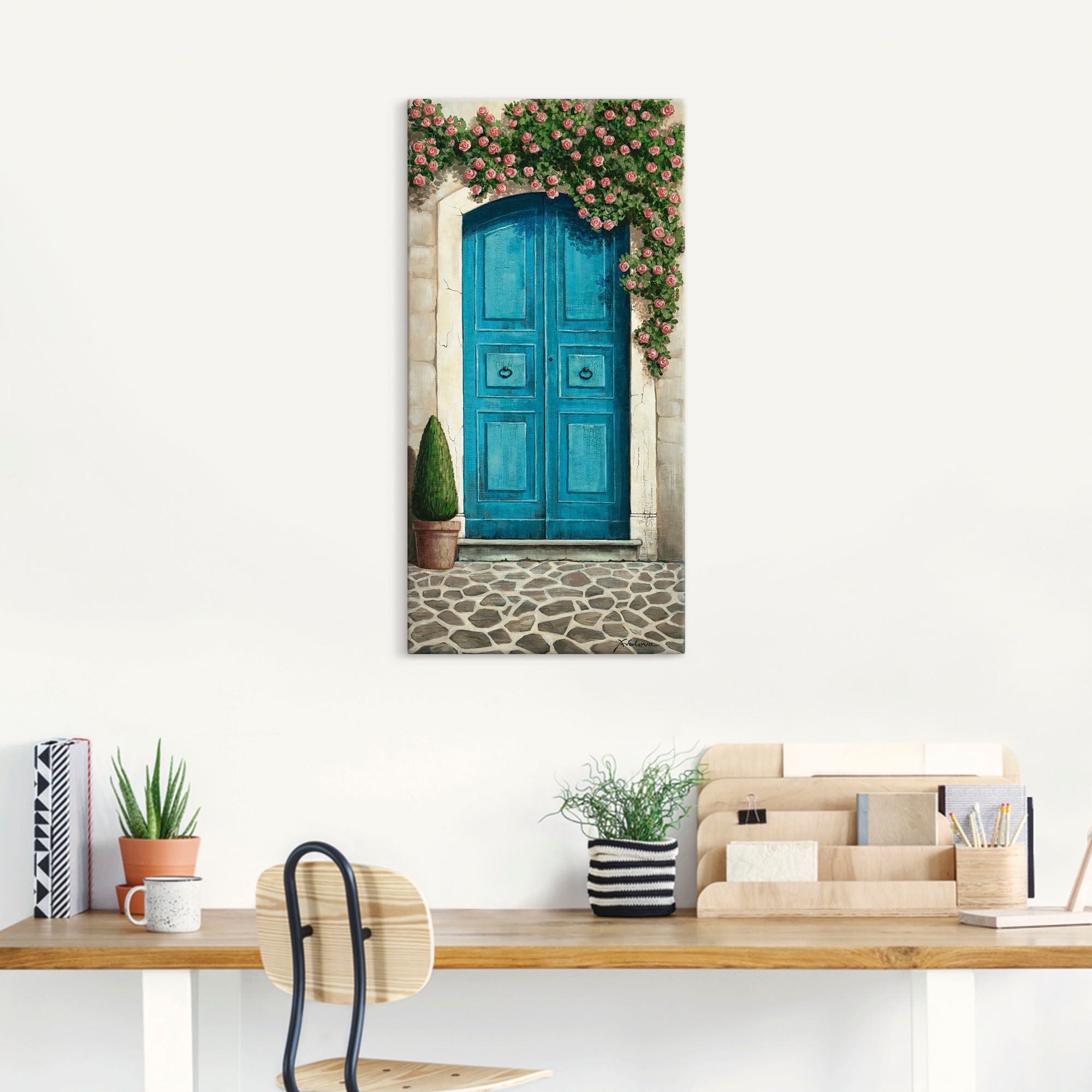 Artland Wandbild »Blaue Tür mit Kletterrosen«, Fenster & Türen, (1 St.), als Alubild, Outdoorbild, Leinwandbild, Poster, Wandaufkleber