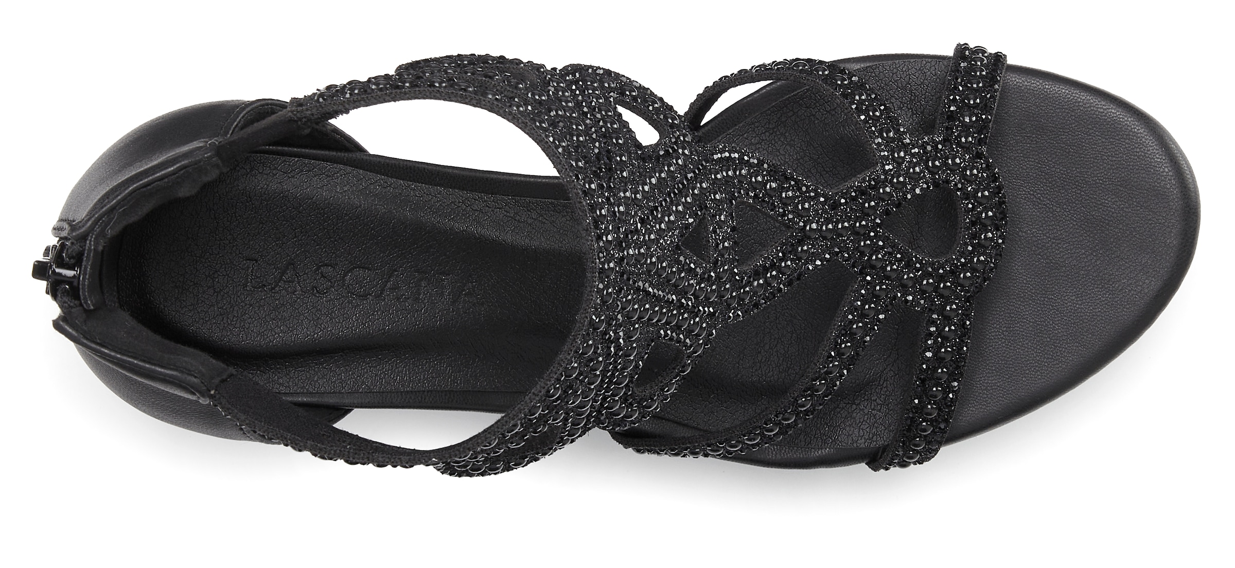 LASCANA Sandalette »Sandale, Sommerschuh, offener Schuh,«  mit Blockabsatz und Glitzersteinchen VEGAN