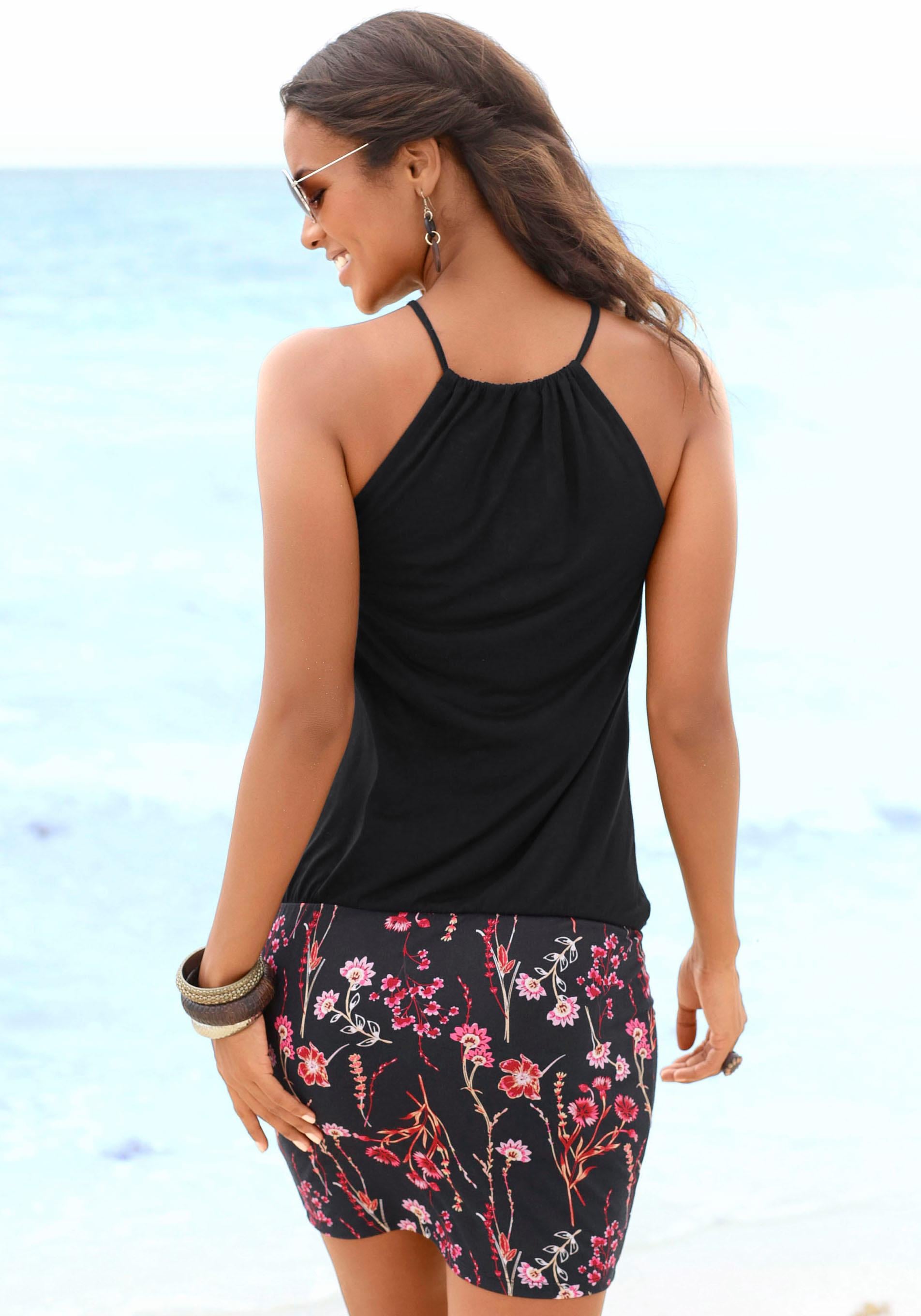 LASCANA Strandkleid, mit bedrucktem Rockteil, kurzes Sommerkleid