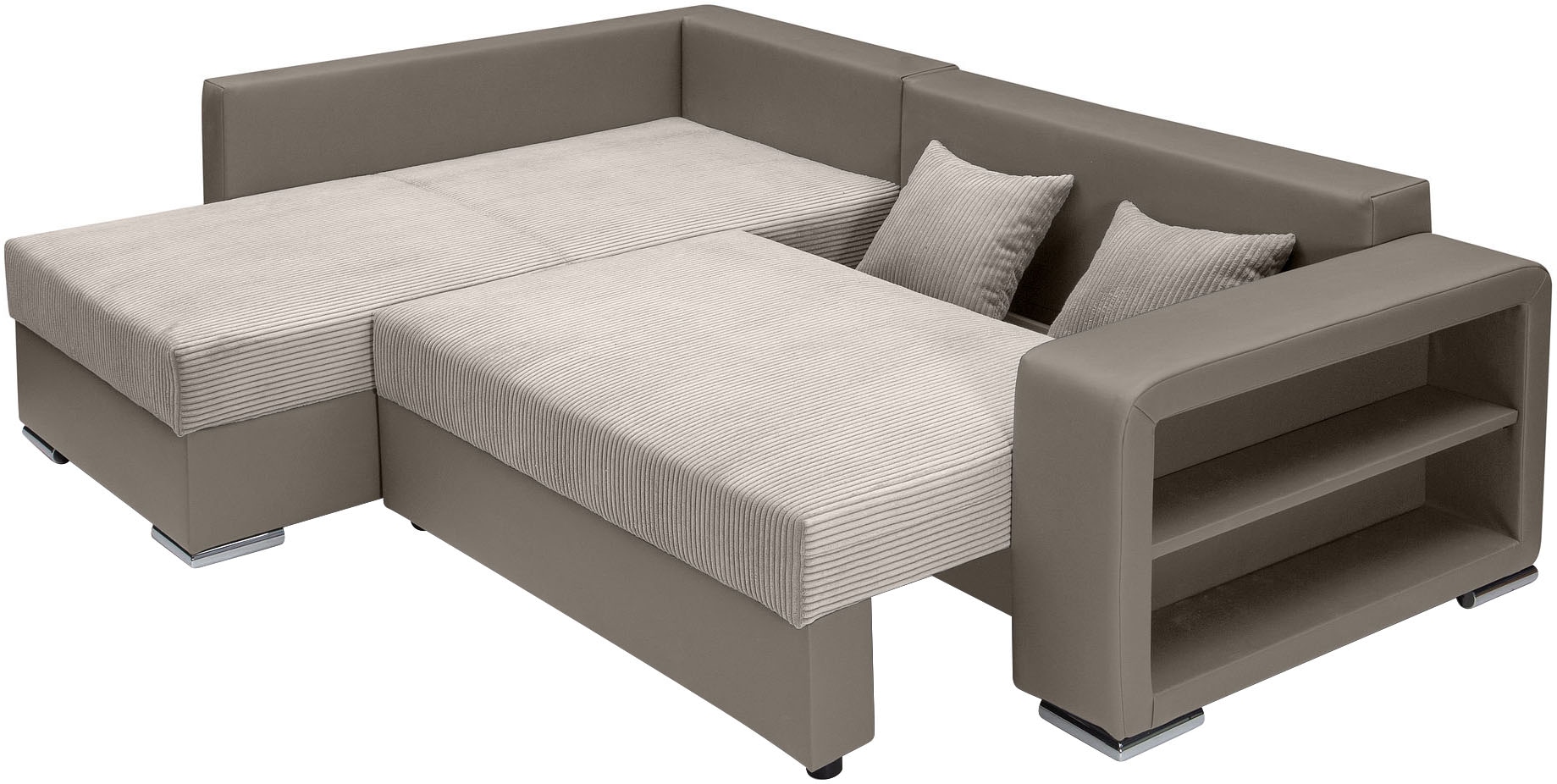 COLLECTION AB Ecksofa »John L-Form, B: 226 cm« Bettfunktion, Bettkasten, Regalelement, Licht & 2 Zierkissen