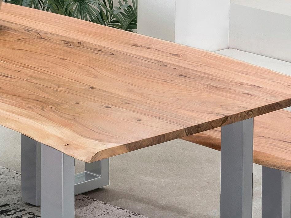 SIT Table de salle à manger »Xàtiva aus Akazienholz Massivholz mit Baumkante & Stahlgestell« Bord naturel d'arbre rencontre une structure moderne en acier en U