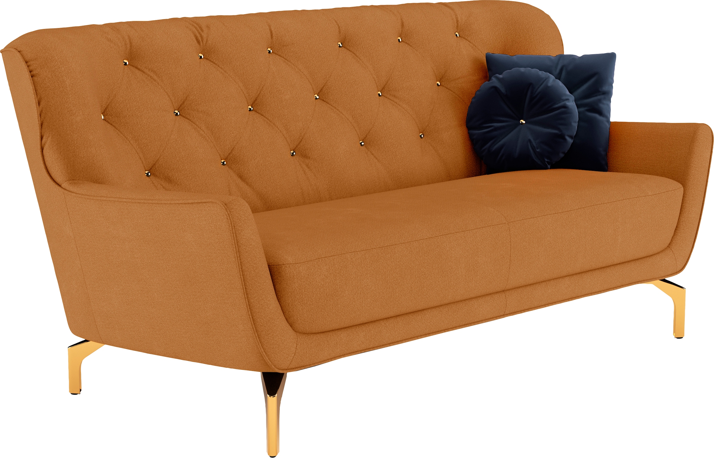sit&more Polstergarnitur »Orient 3«, (2 tlg.), inkl. 4 Zierkissen mit Strass-Stein, goldfarbene Metallfüsse
