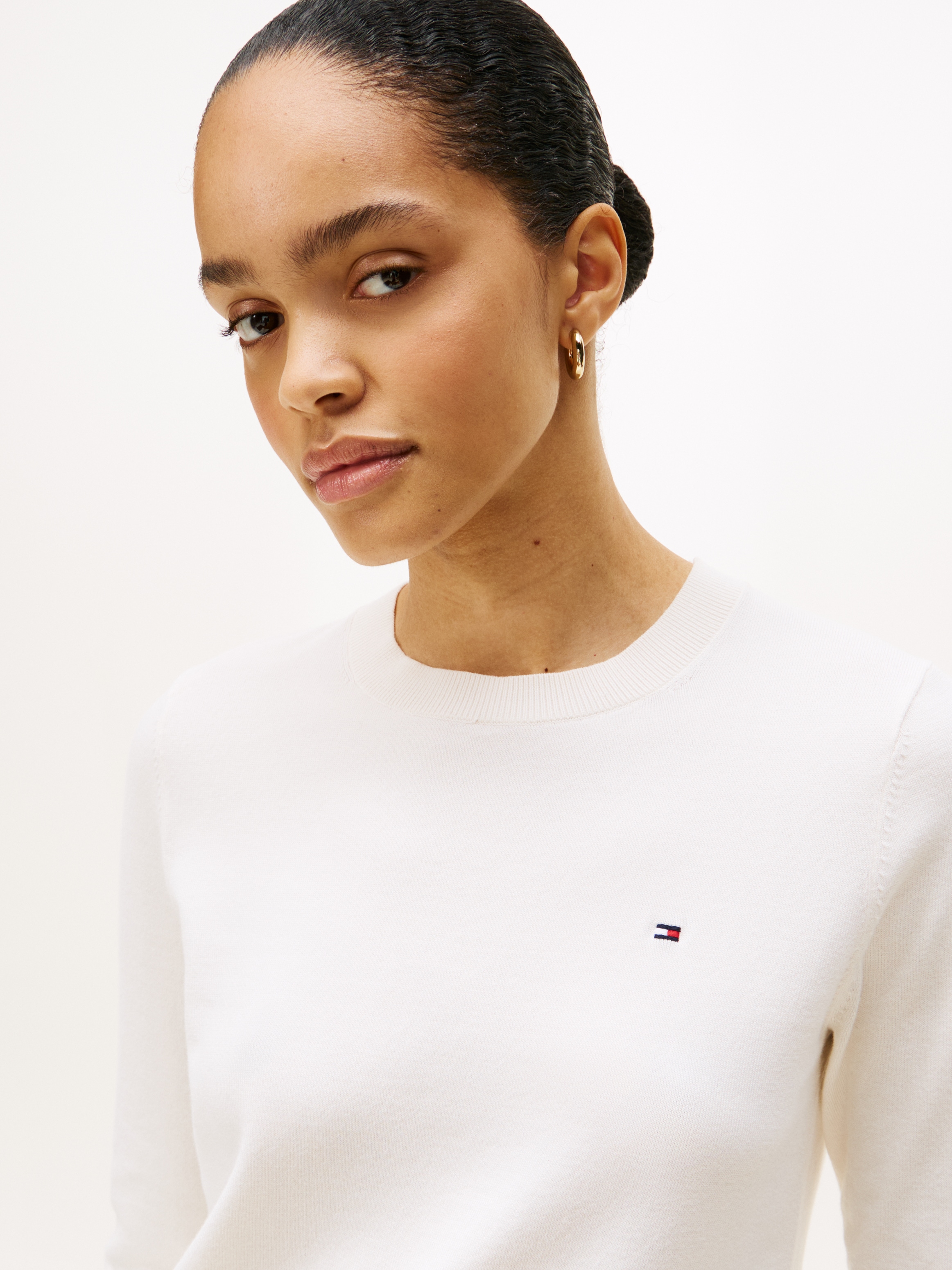 Tommy Hilfiger Rundhalspullover »CO JERSEY STITCH LS C-NK SWT« mit Logostickerei