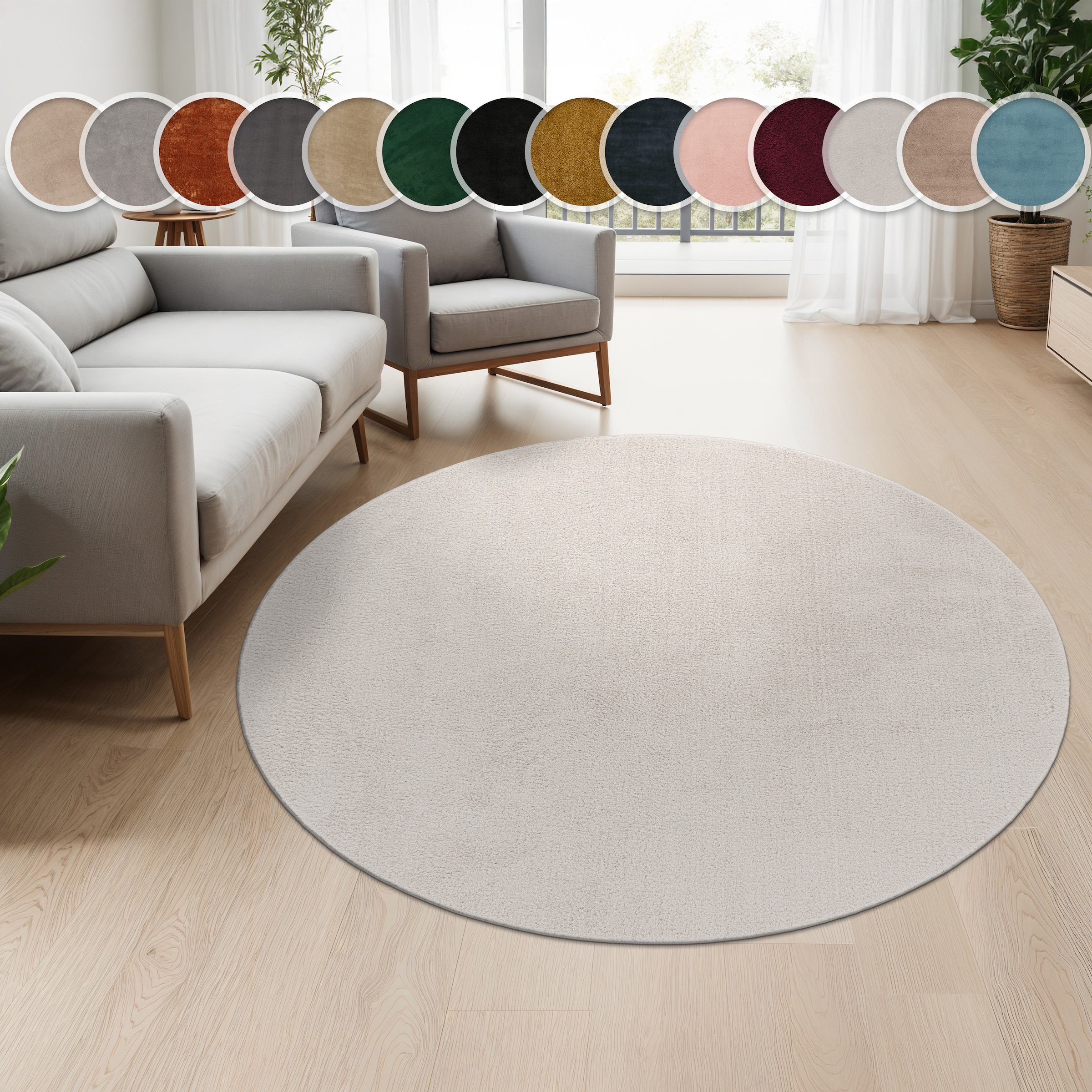Paco Home Tapis »Cadiz 630« Rond 14 mm Höhe Kurzflor, Uni-Farben, besonders weich, waschbar, Wohnzimmer