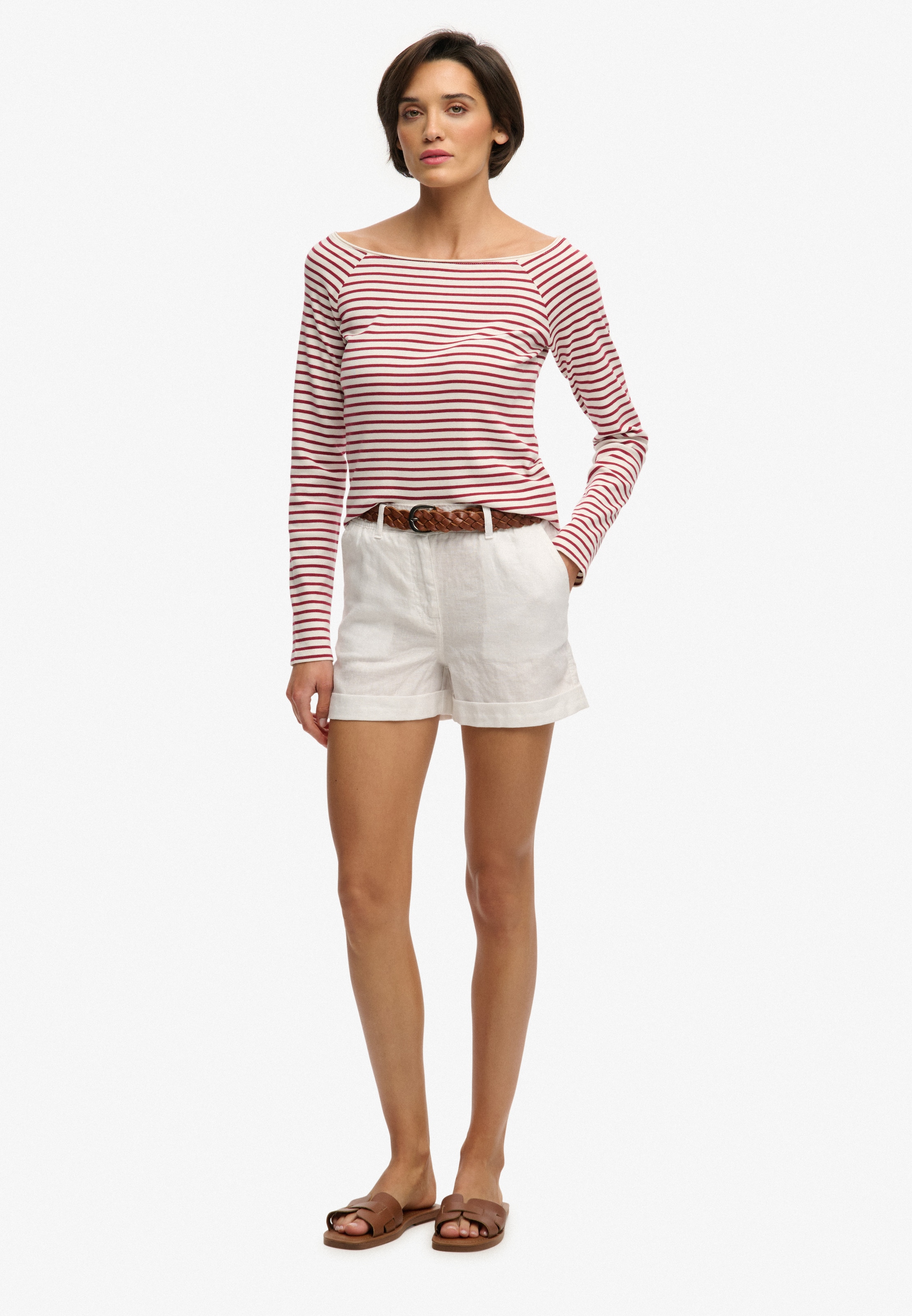 Superdry Langarmshirt »BARDOT OFF SHOULDER TOP« mit U-Boot Ausschnitt und Wellenkante am Bund