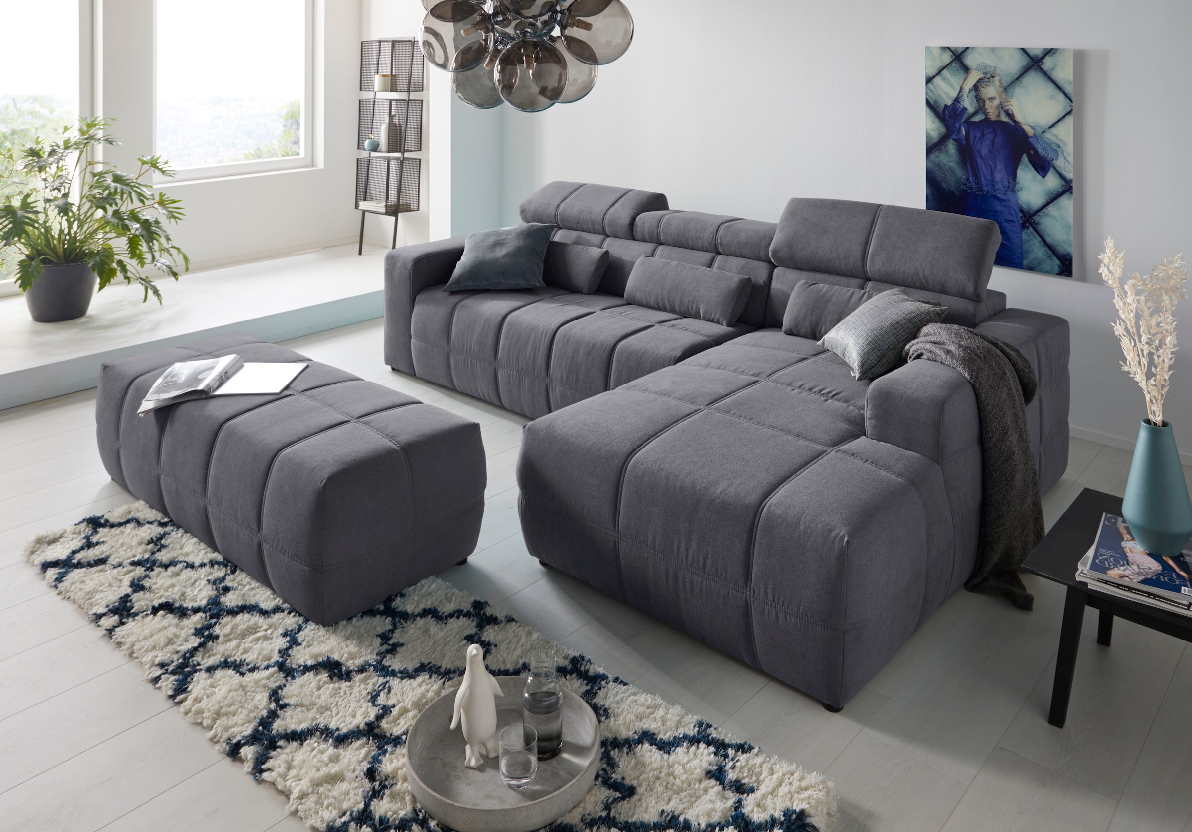 DOMO collection Ecksofa »Brandon grosse Ausführung B/T/H: 289/177/80 cm, auch in Leder und Cord«, mit Kopfteilverstellung, wahlweise Sitztiefenverstellung, L-Form
