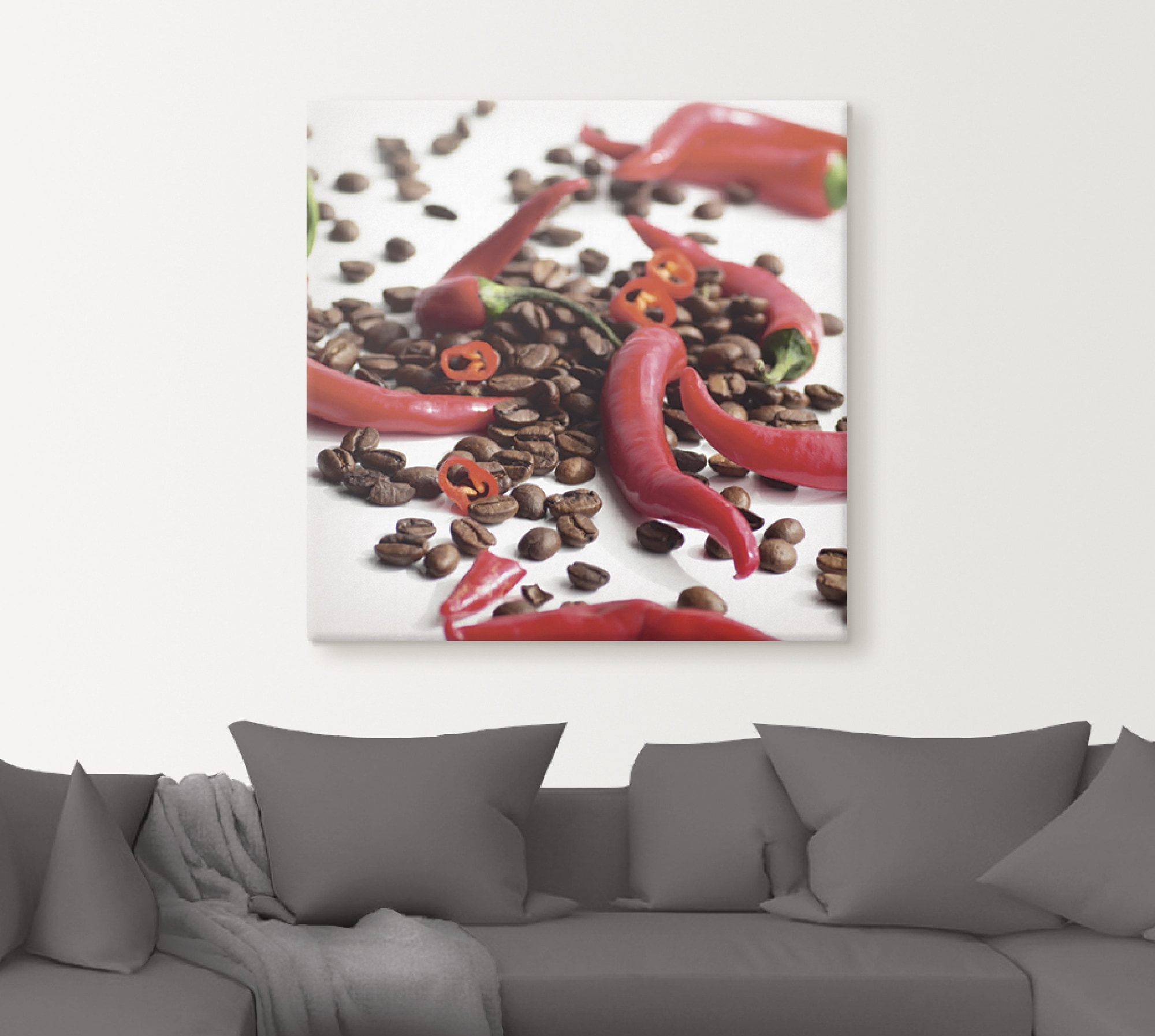 Artland Wandbild »Frische Chili auf Kaffee«, Lebensmittel, (1 St.), als Leinwandbild, Poster in verschied. Grössen