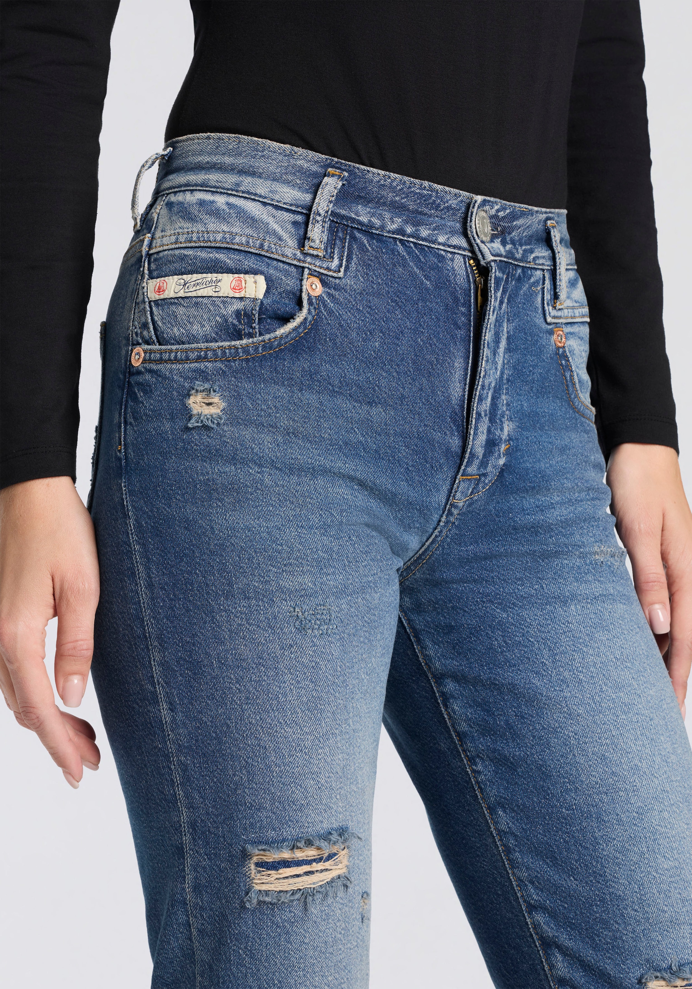 Herrlicher 5-Pocket-Jeans »Breezy Cropped Denim« Straight Fit mit Destroyed-Effekten