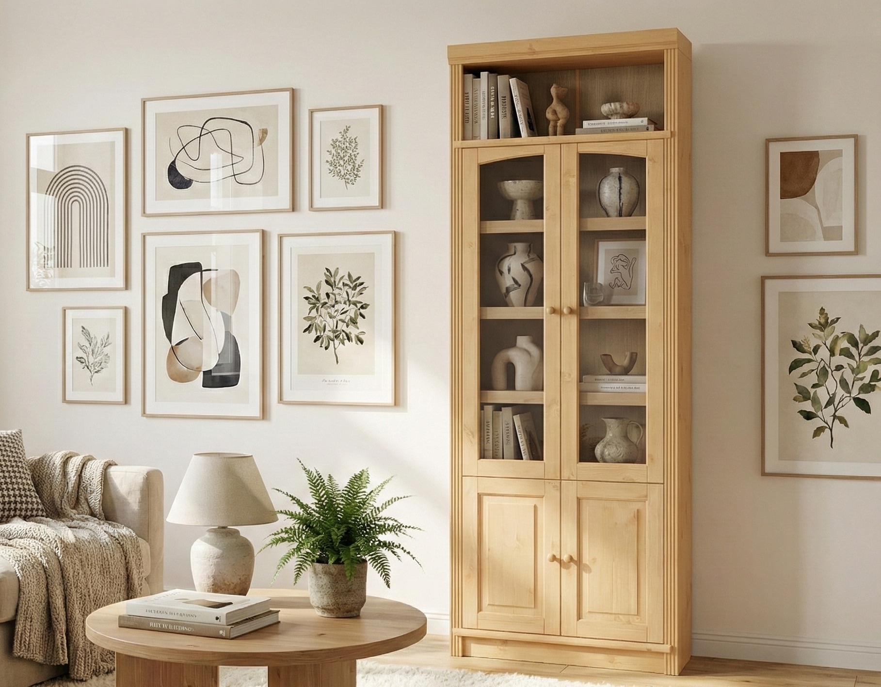 GOODproduct Vitrines »Soeren Regal mit 2 Glastüren und 2 Holztüren, B/TH: 80/29/220 cm« Kiefer FSC®-zertifiziert, 1 offenes Fach, 6 Fächer hinter den Türen