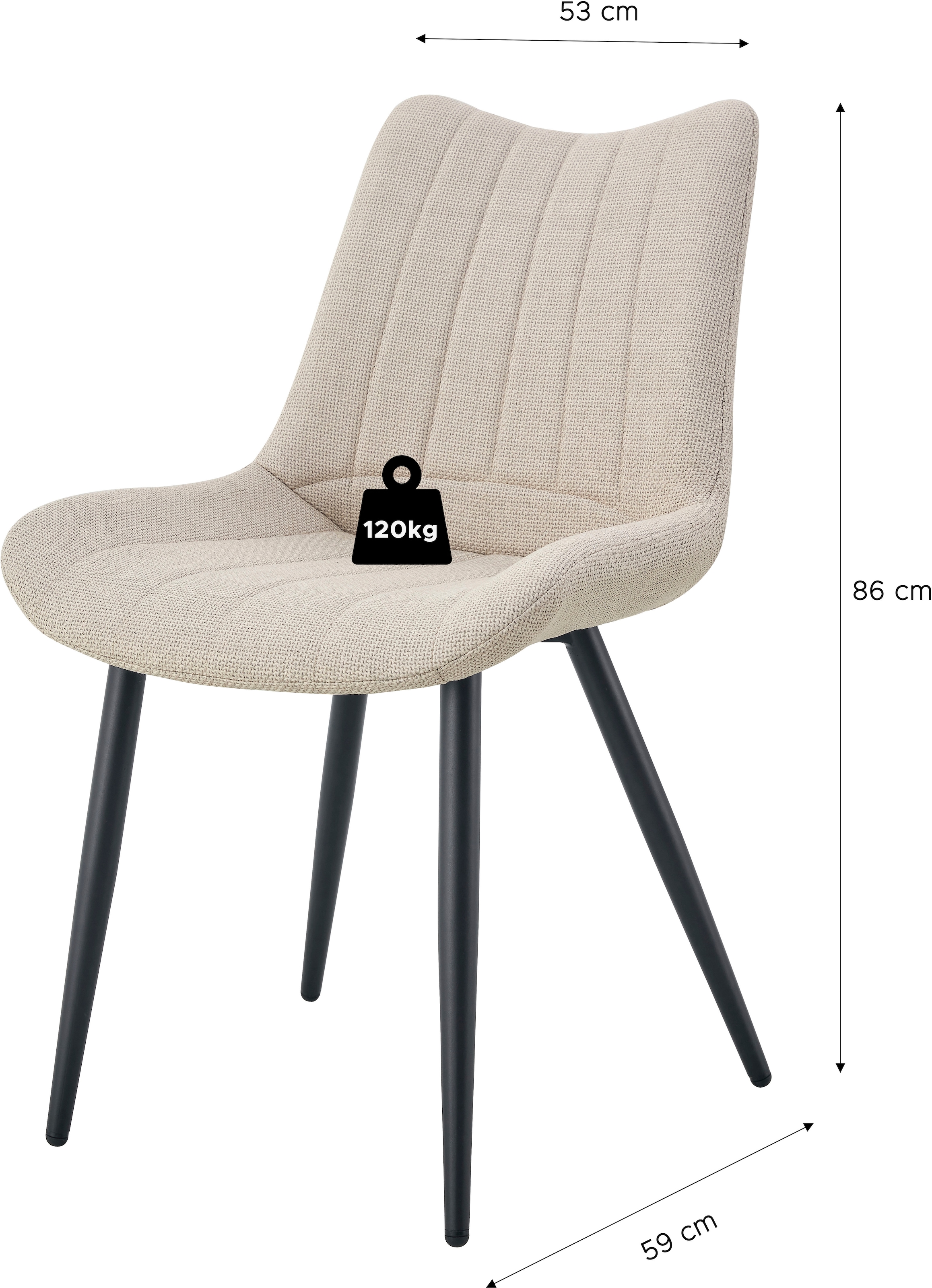 Home affaire Esszimmerstuhl »DAWSON, 2er Set, mit Metallgestell in matt schwarz« (Set) 2 Stk.in verschiedenen Farben, Belsatbarkeit pro Stuhl 120 kg