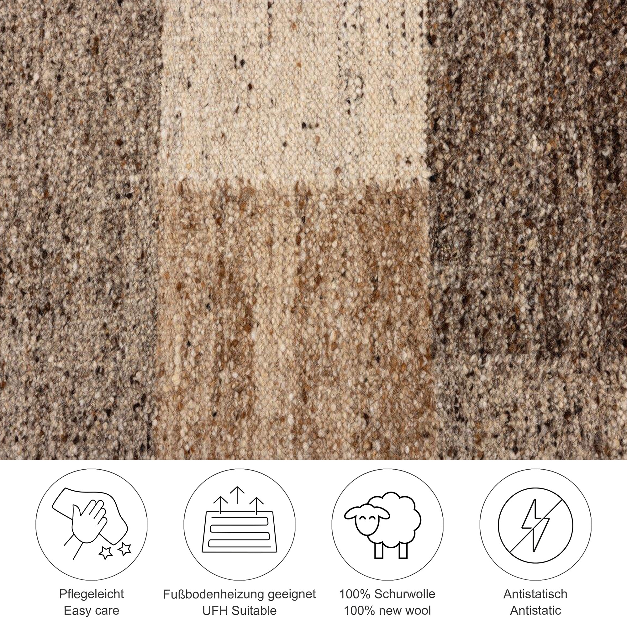 THEKO Tapis en laine »Ehrwald TK-156« Rectangulaire 12 mm Höhe Wendeteppich, besonders flach, reine Wolle, handgewebt, warme Farben